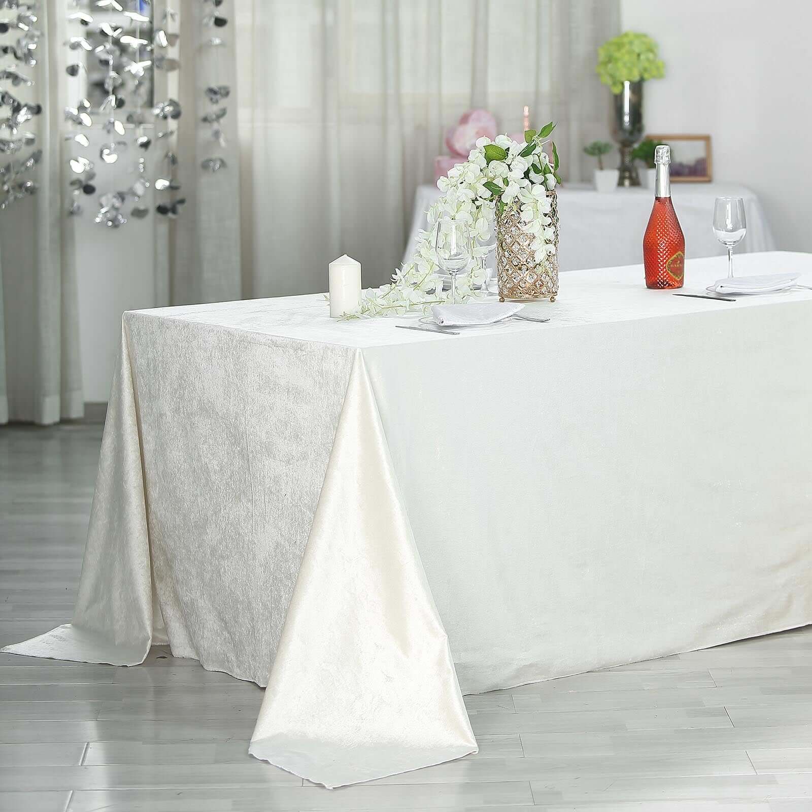 Premium Velvet 90x156 Rectangle Tablecloth Ivory - Reusable Soft & Seamless Table Cover