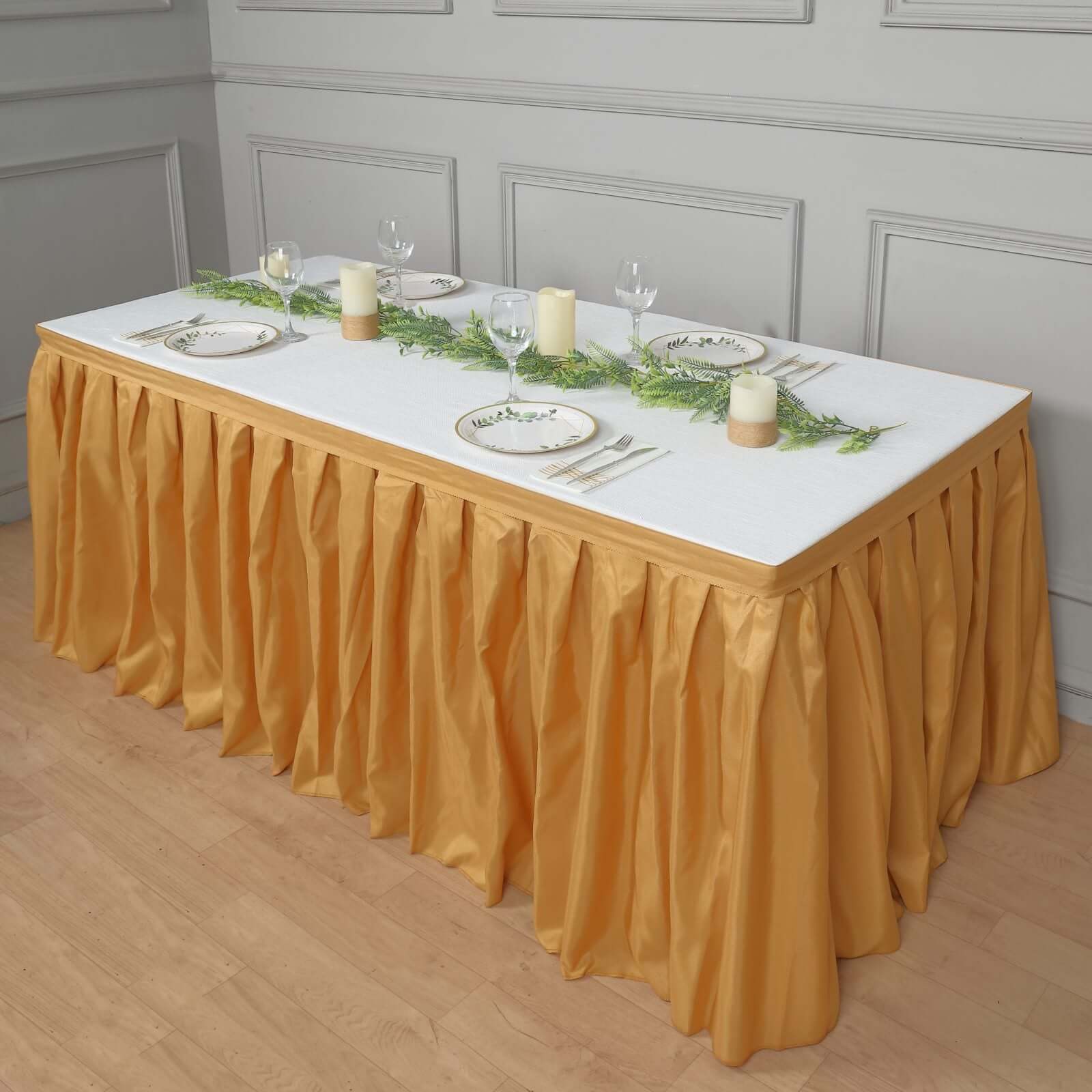 Polyester 14ft Table Skirt Gold - Classic Pleated Design for Weddings & Events