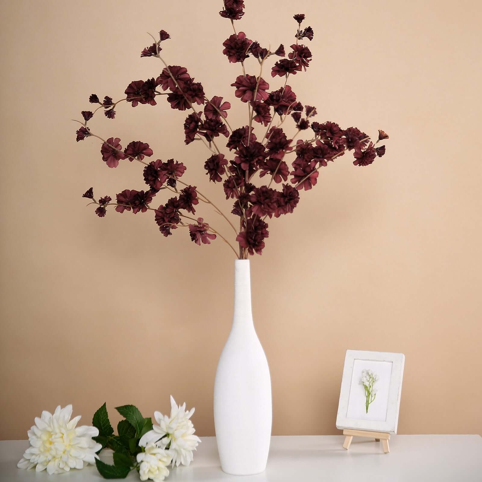 2 Branches 42 Tall Burgundy Artificial Silk Carnation Flower Stems