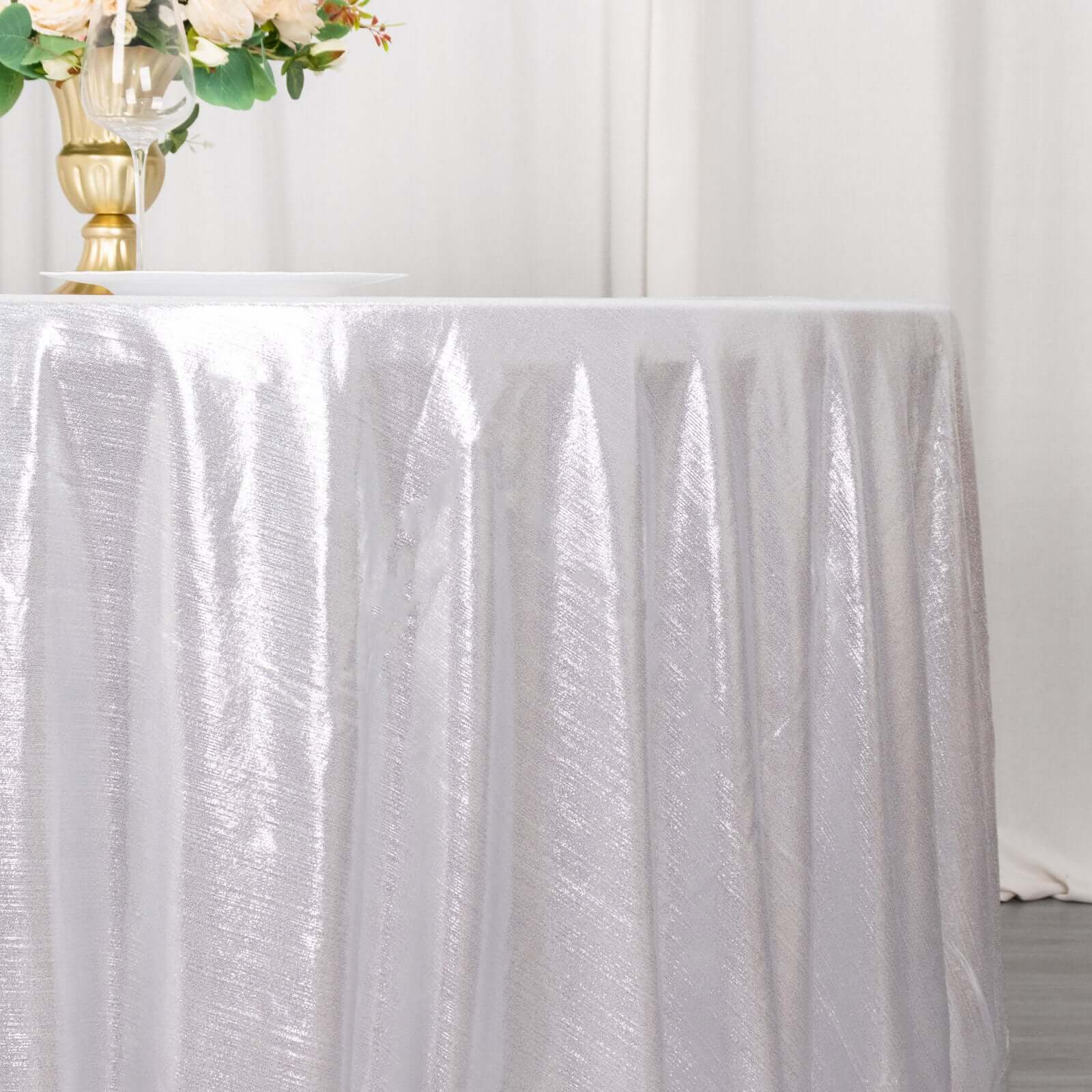 Sequin Dots Polyester Round 120 Tablecloth Silver - Wrinkle Free & Sparkling Table Cover