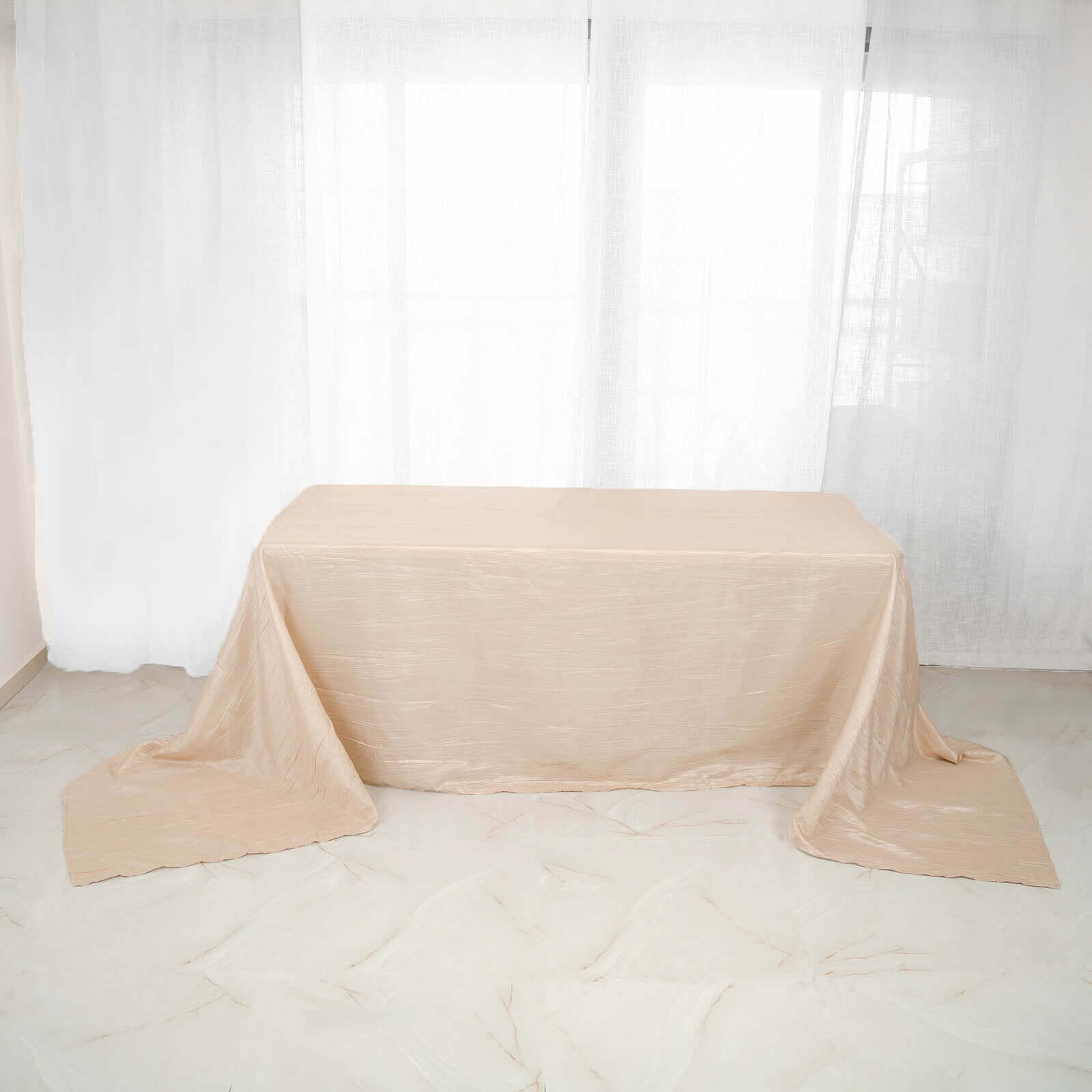 Taffeta 90x156 Rectangle Tablecloth Beige - Accordion Crinkle Seamless Table Cover