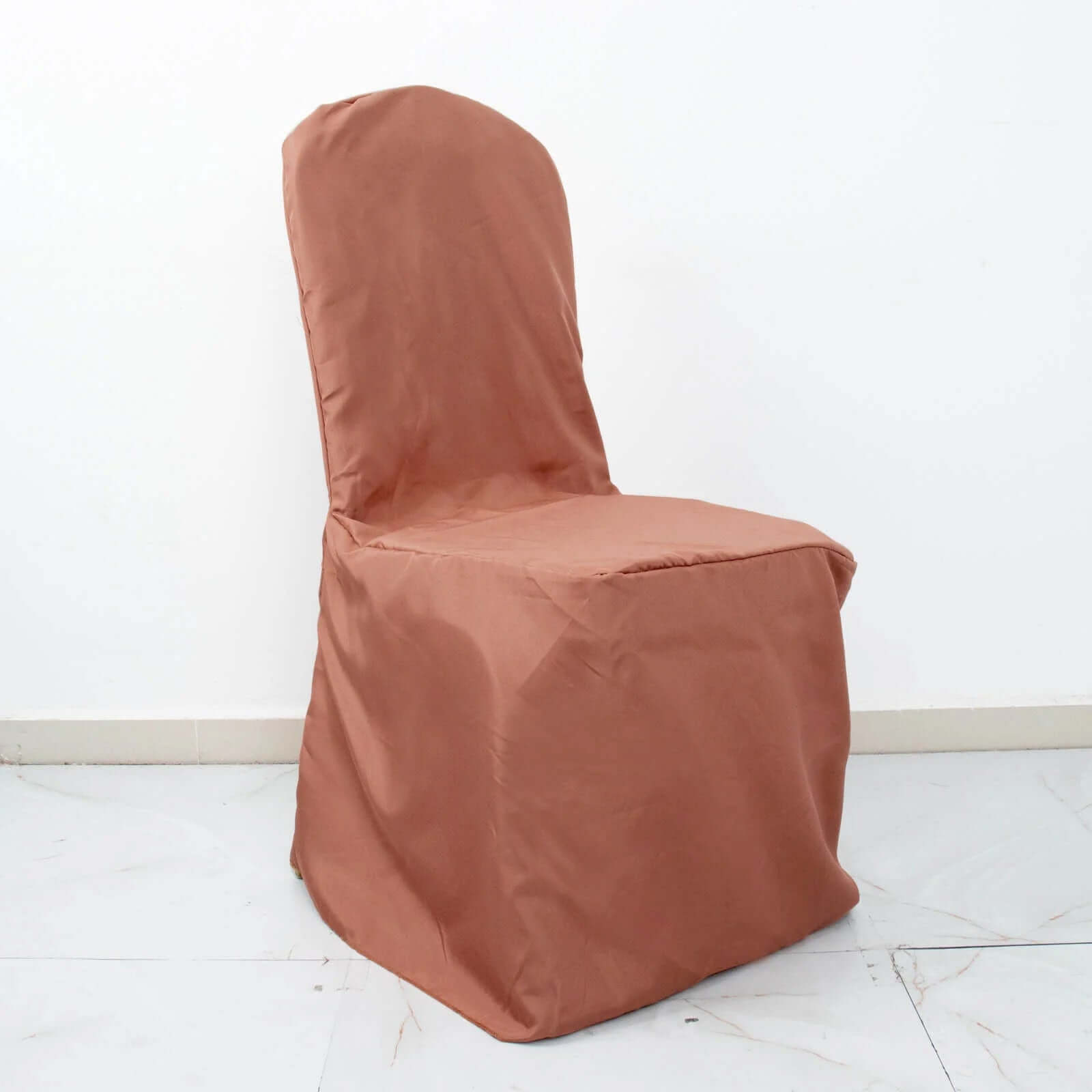 10 Pack Polyester Chair Cover for Banquet Chairs Terracotta (Rust) - Stain-Resistant Reusable Slip-On Slipcover