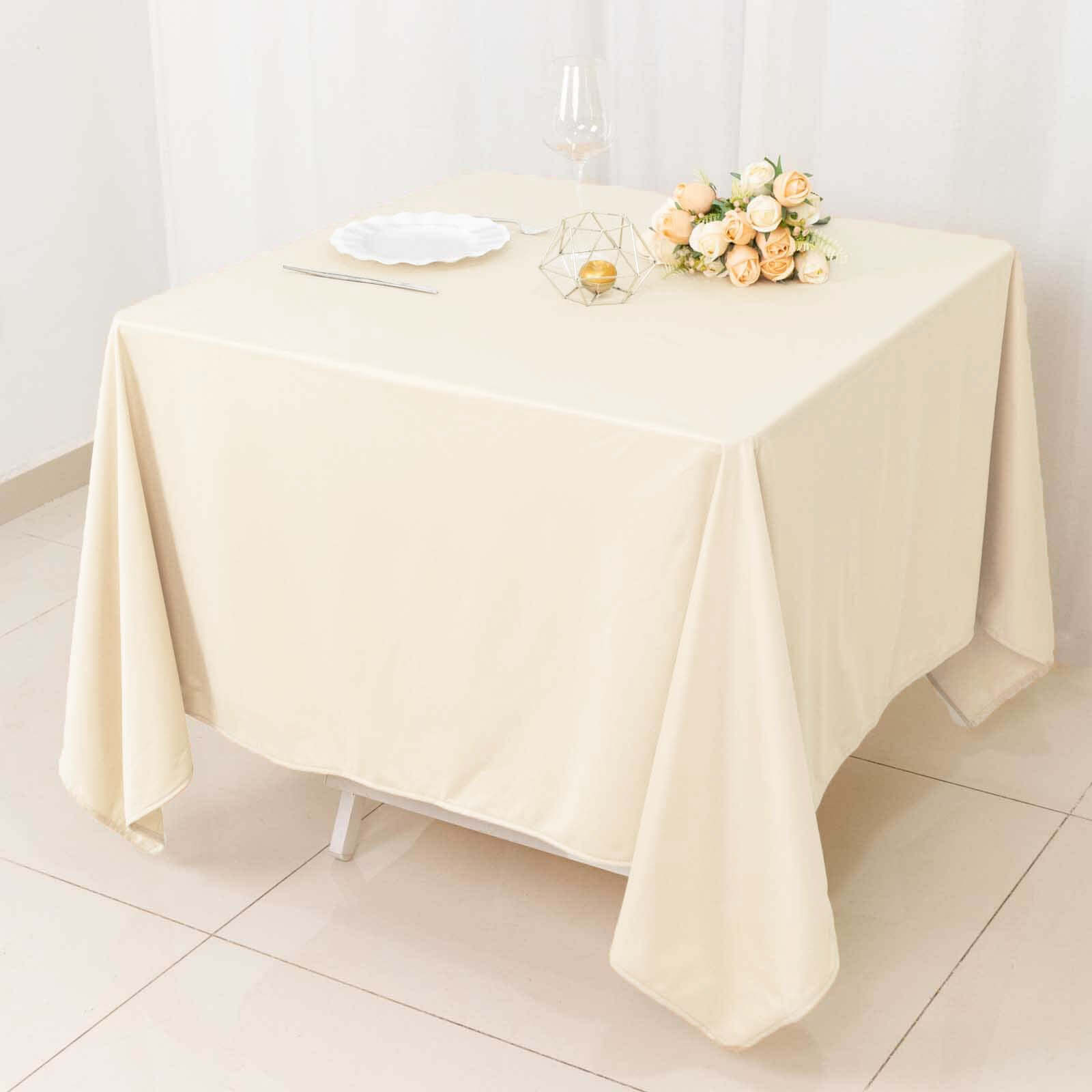 Premium Scuba Square 70x70 Tablecloth Beige - Wrinkle Free & Stain Resistant Table Cover