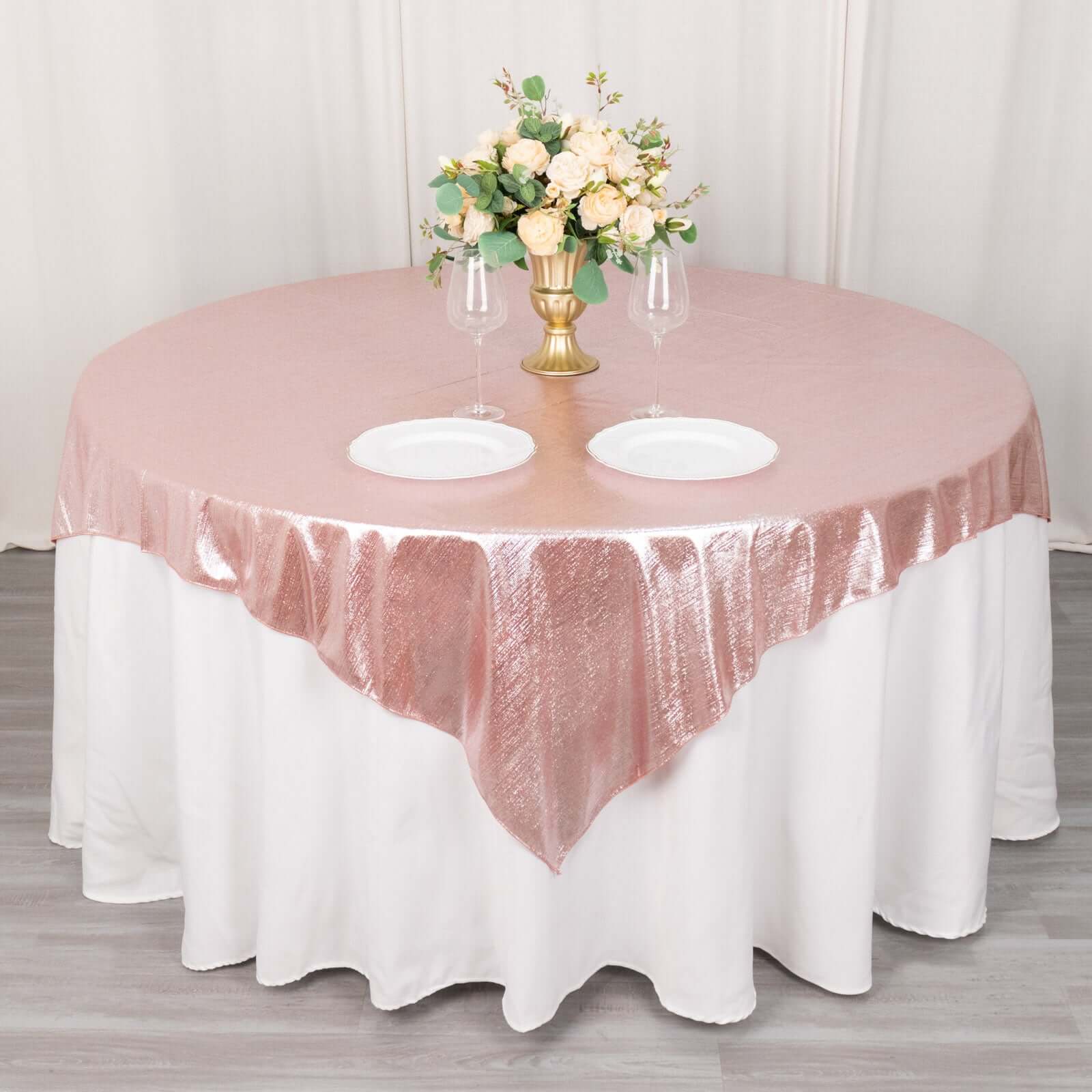 Polyester 72x72 Table Overlay Square Tablecloth Rose Gold - Sequin Dots Wrinkle-Free Table Cover