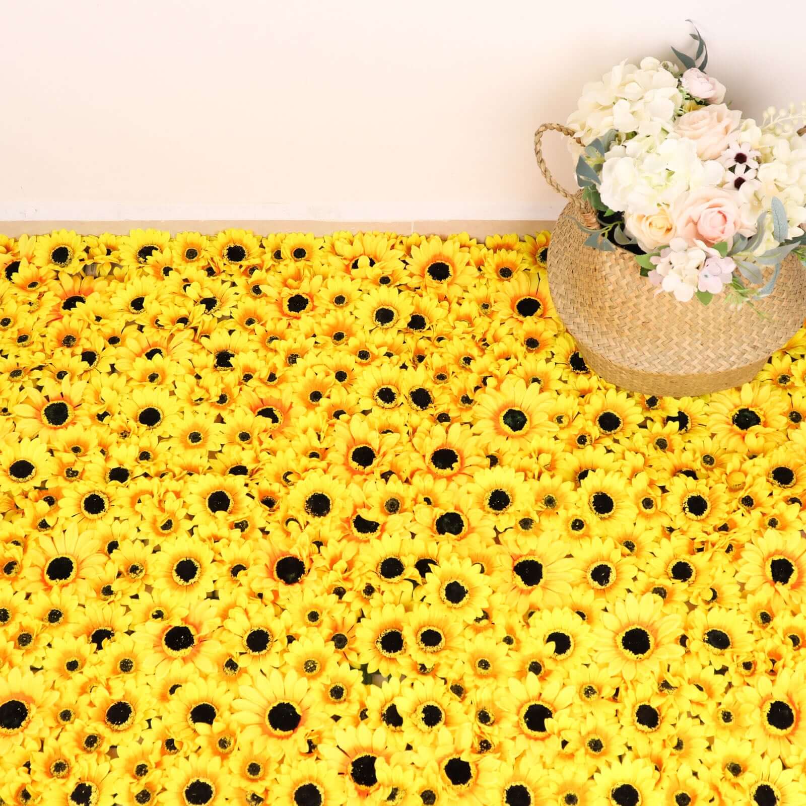 11 Sq ft. Artificial Sunflower Wall Mat Backdrop, Flower Wall Decor, Indoor Outdoor UV Protected - 4 Artificial Panels