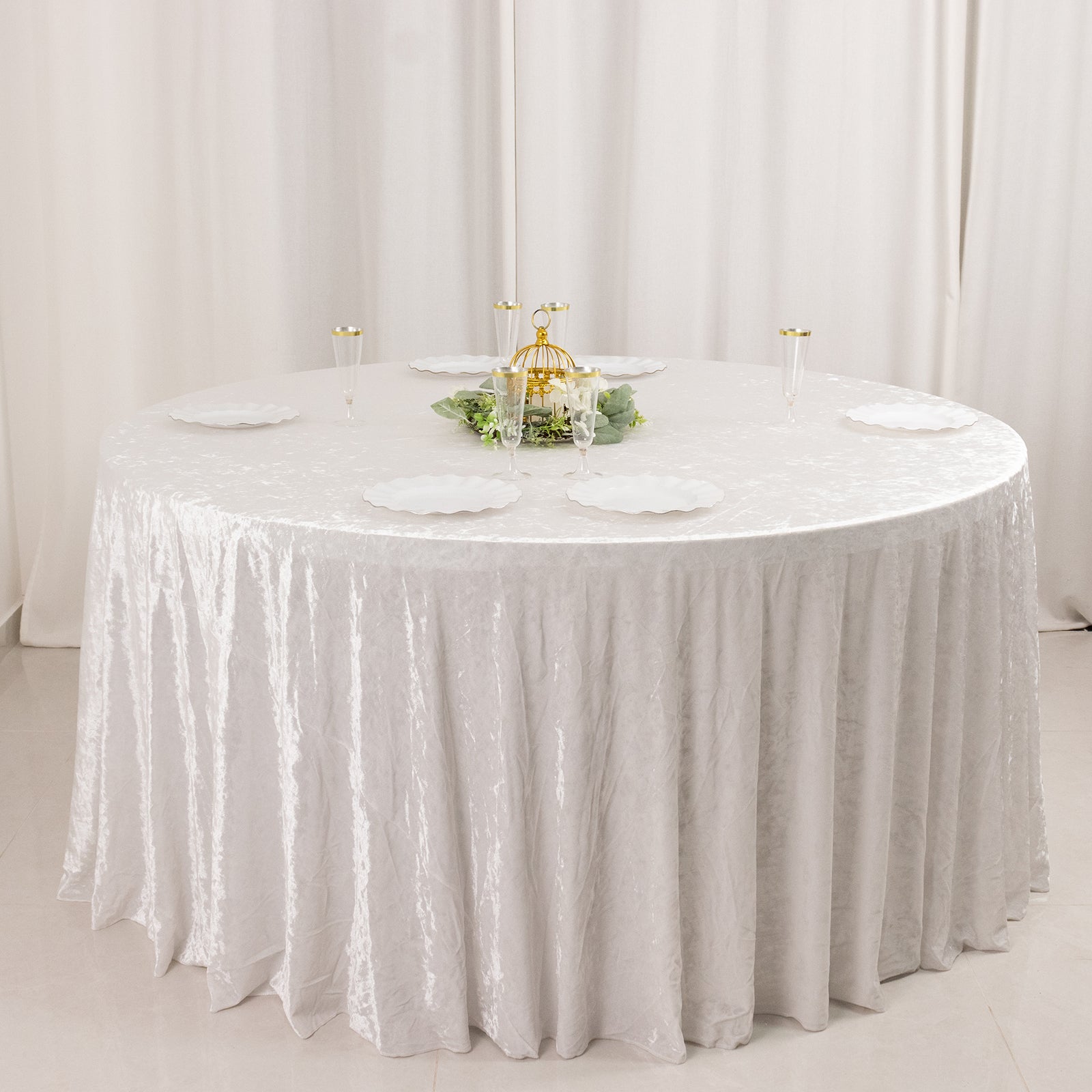 Premium Crushed Velvet 120 Round Tablecloth White - Reusable Soft & Stylish Seamless Table Cover