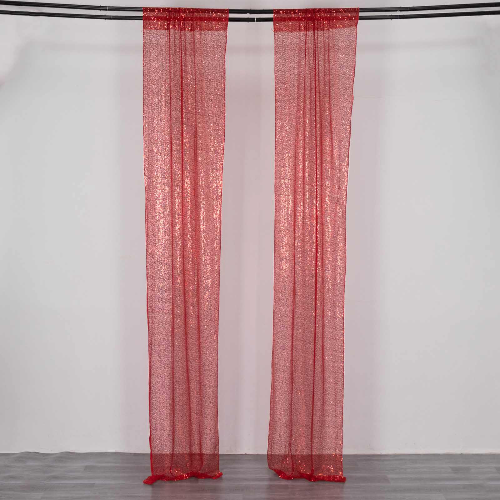 2 Pack Red Sequin Event Curtain Drapes with Rod Pockets, Seamless Backdrop Event Panels - 8ftx2ft