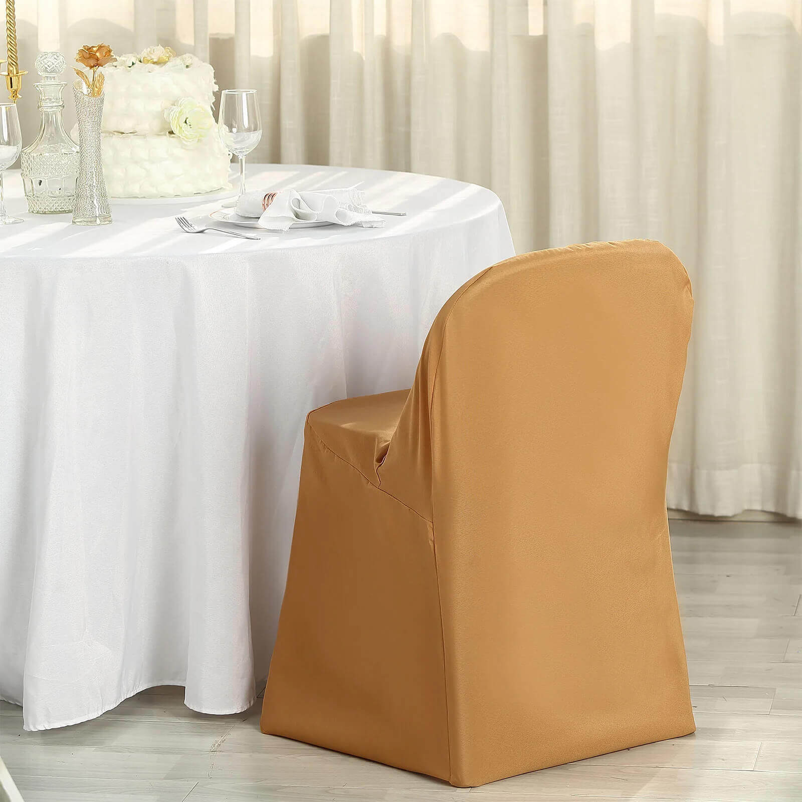 10 Pack Polyester Chair Cover for Banquet Chairs Gold - Stain-Resistant Reusable Slip-On Slipcover