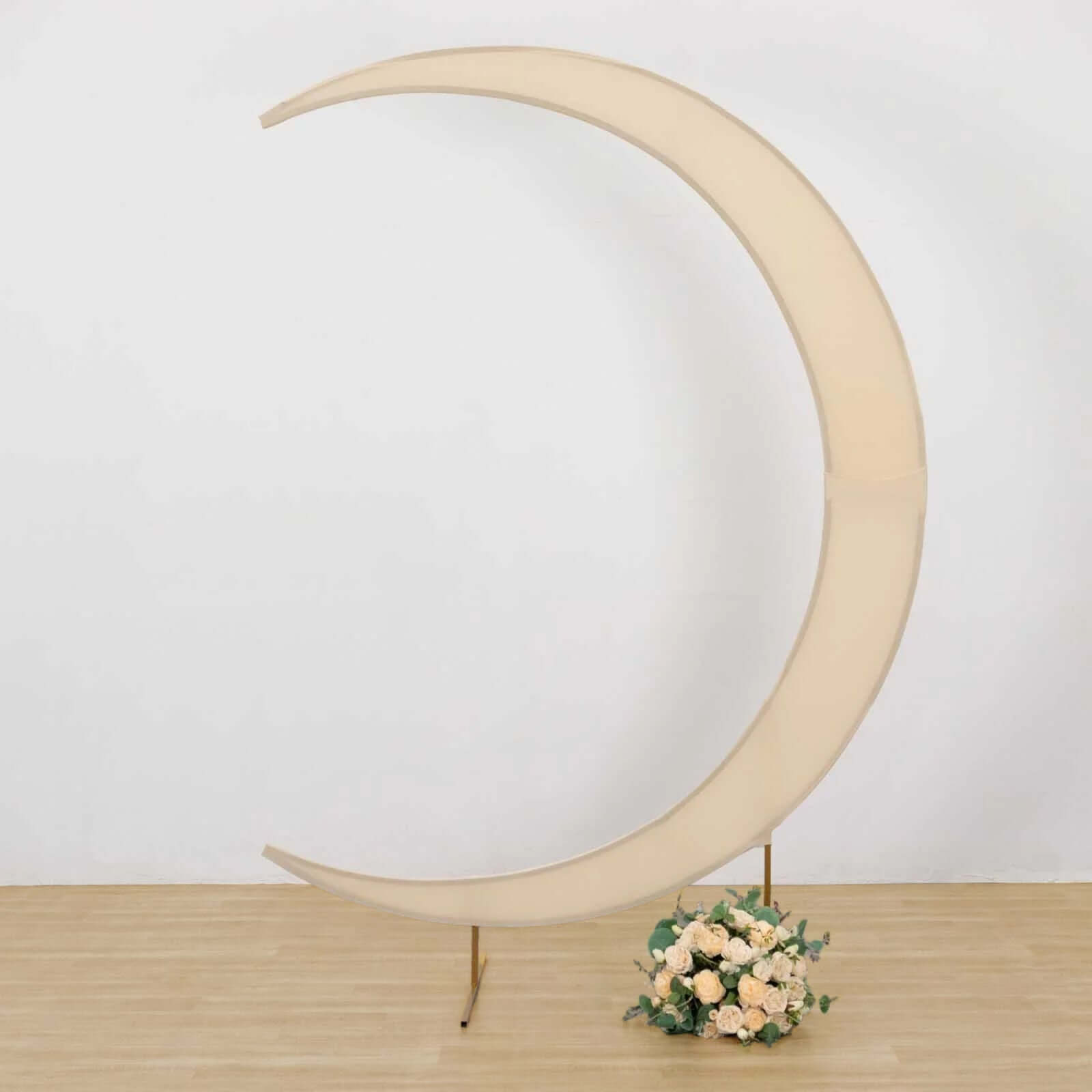 7.5ft Beige Spandex Crescent Moon Wedding Arch Cover, Custom Fitted Chiara Backdrop Stand Cover