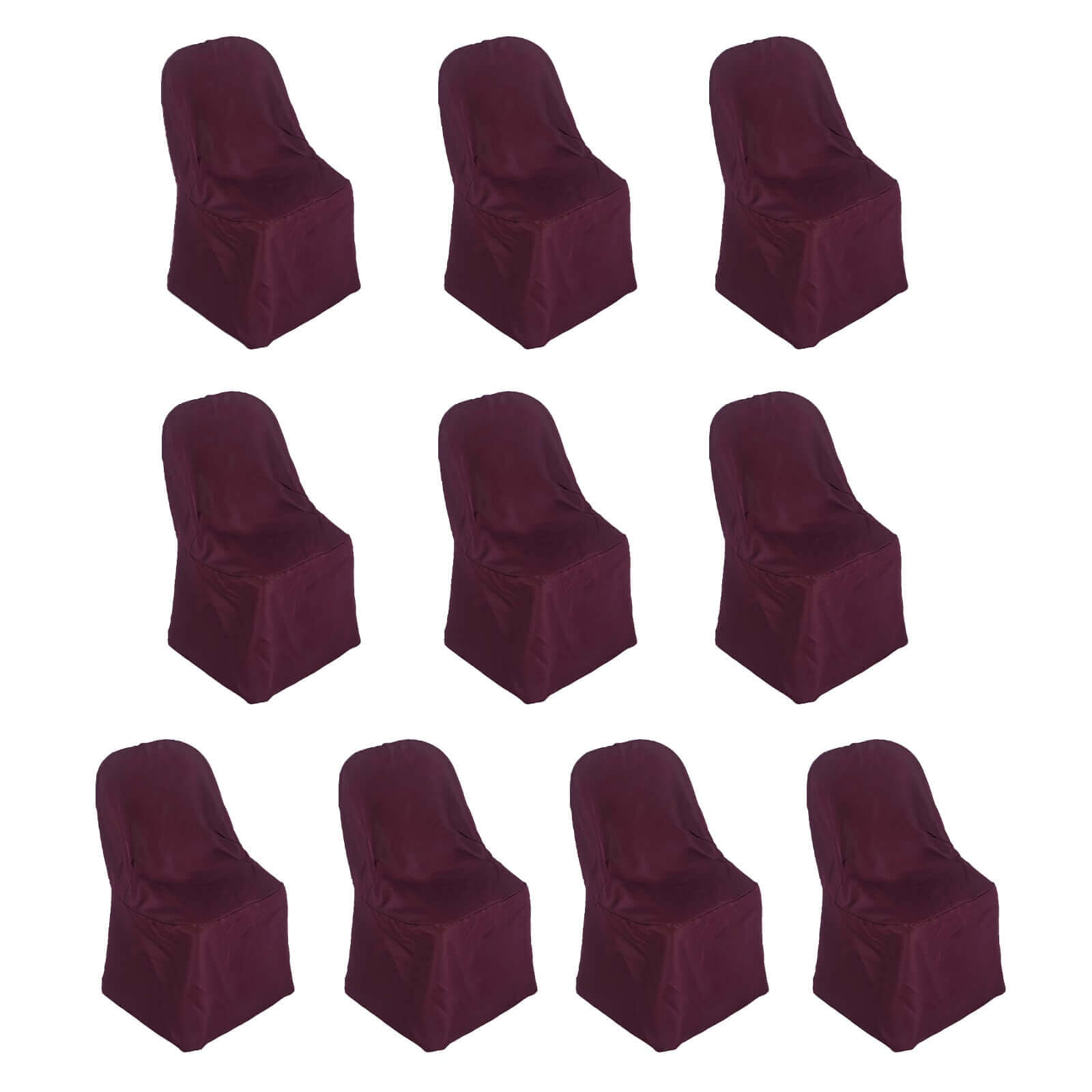 10 Pack Polyester Chair Covers for Folding Chairs Burgundy - Wrinkle-Free Stain-Resistant Slip-On Slipcovers