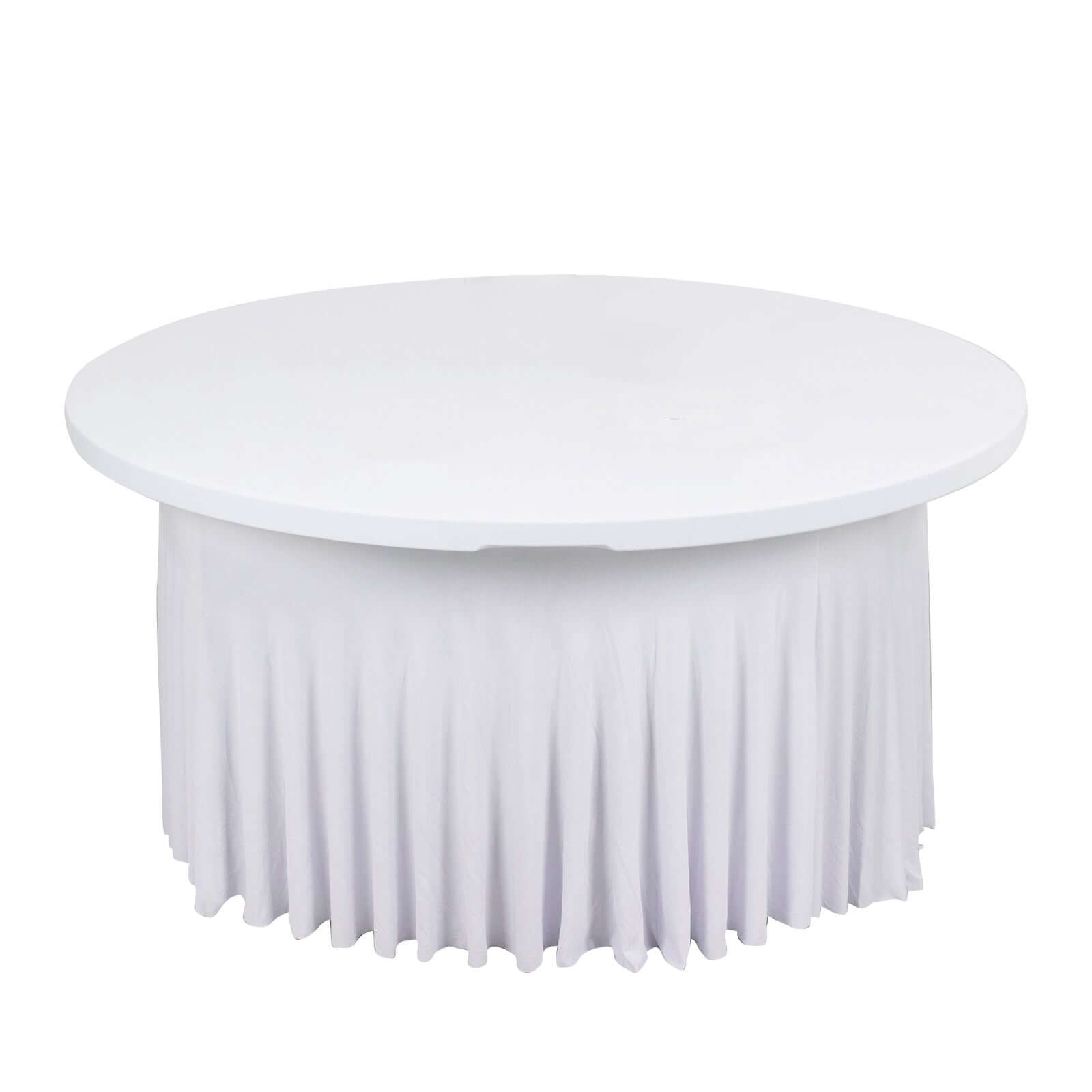 Spandex Round 6ft Table Skirt White with Wavy Skirt-Like Effect Stylish Table Cover for Weddings, Banquets & Trade Shows