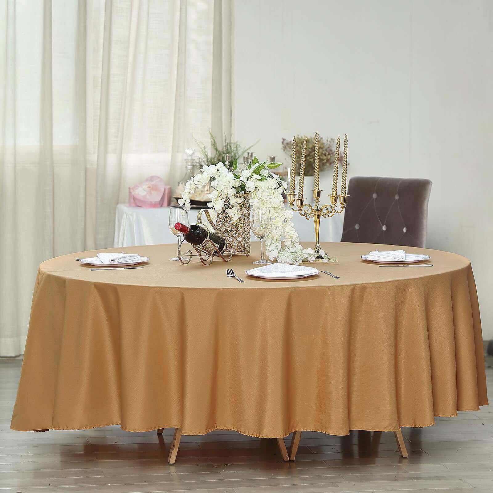 Polyester 108 Round Tablecloth Gold - Wrinkle-Resistant and Stylish Table Cover