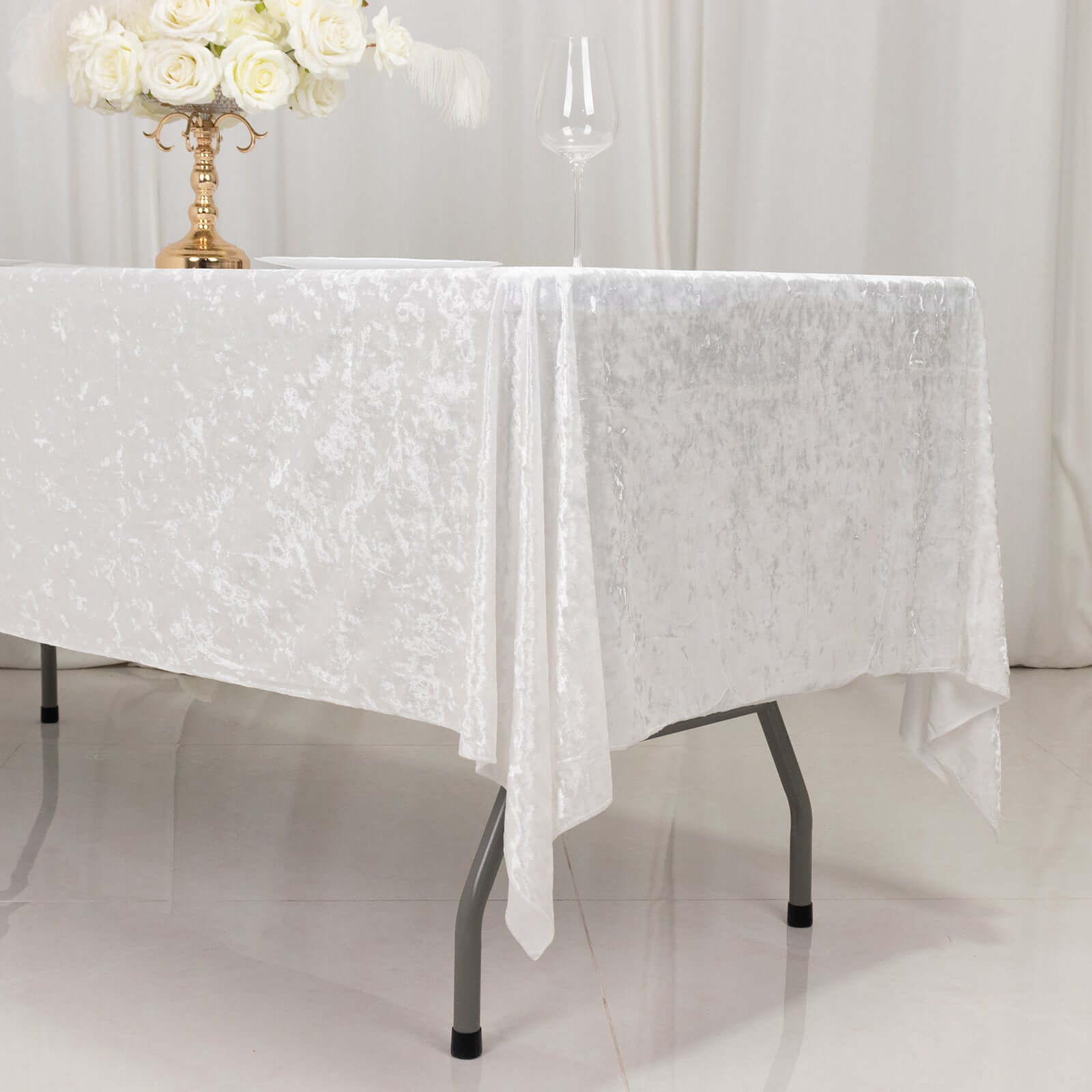 Premium Crushed Velvet 60x102 Rectangle Tablecloth White - Reusable Soft & Classy Table Cover