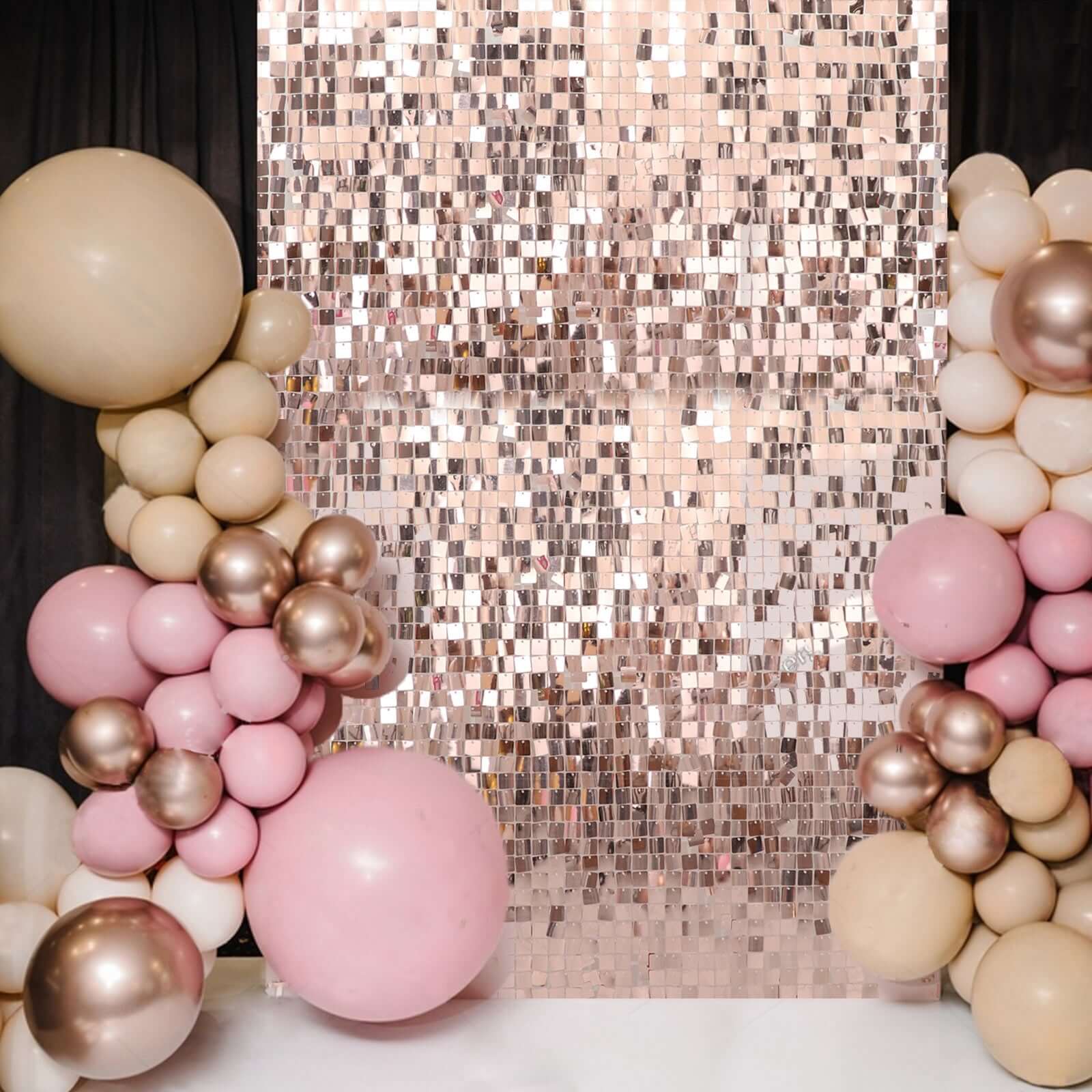 10sq.ft Shiny Rose Gold Square Sequin Shimmer Wall Party Photo Backdrop, Active Spangle Wall Art Décor Panels - 10 Panels