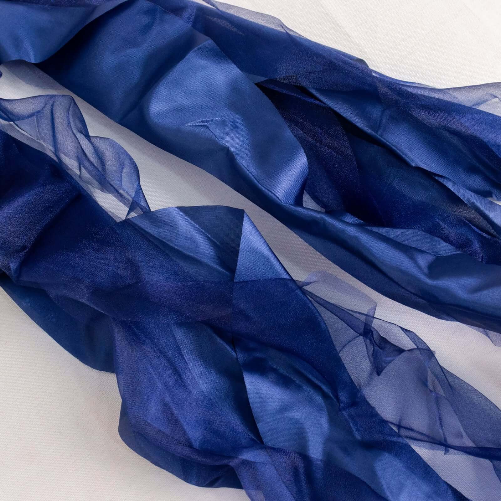 5 Pack Chiffon Satin Chair Sashes Navy Blue - Easy to Install Ruffled Curly Willow