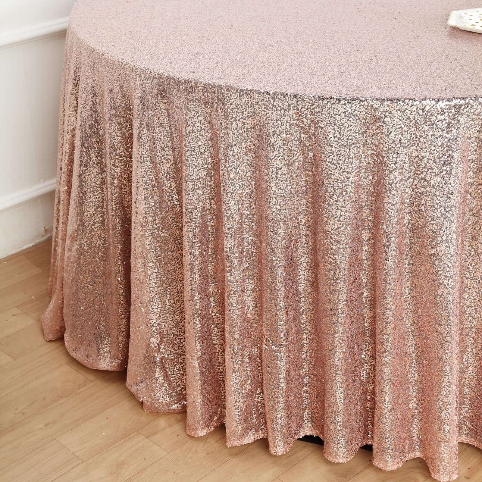 Sequin 132 Round Tablecloth Rose Gold - Seamless Dazzling Table Cover