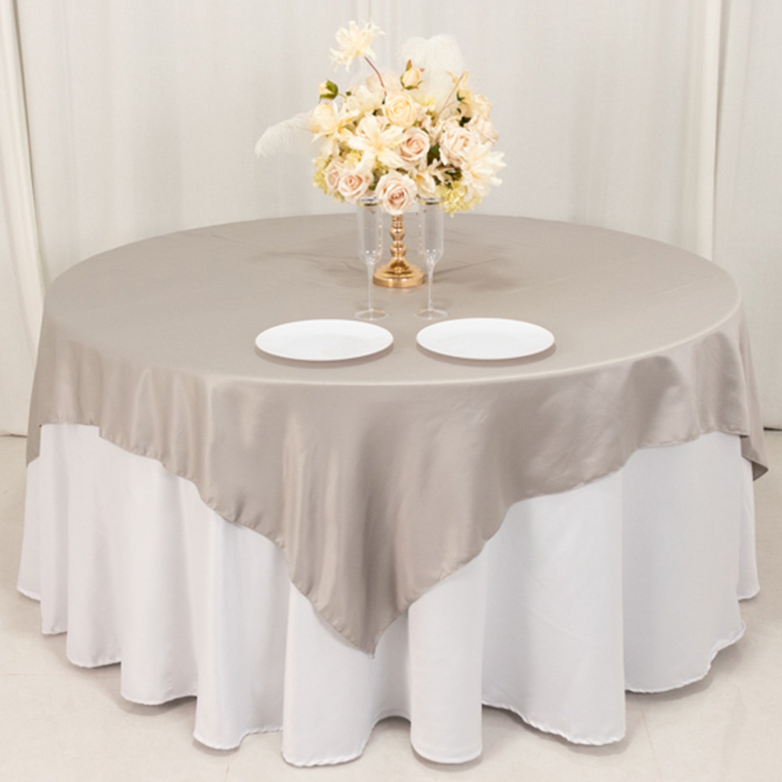 Lamour Satin 72x72 Table Overlay Square Tablecloth Silver - Smooth Finish Table Topper