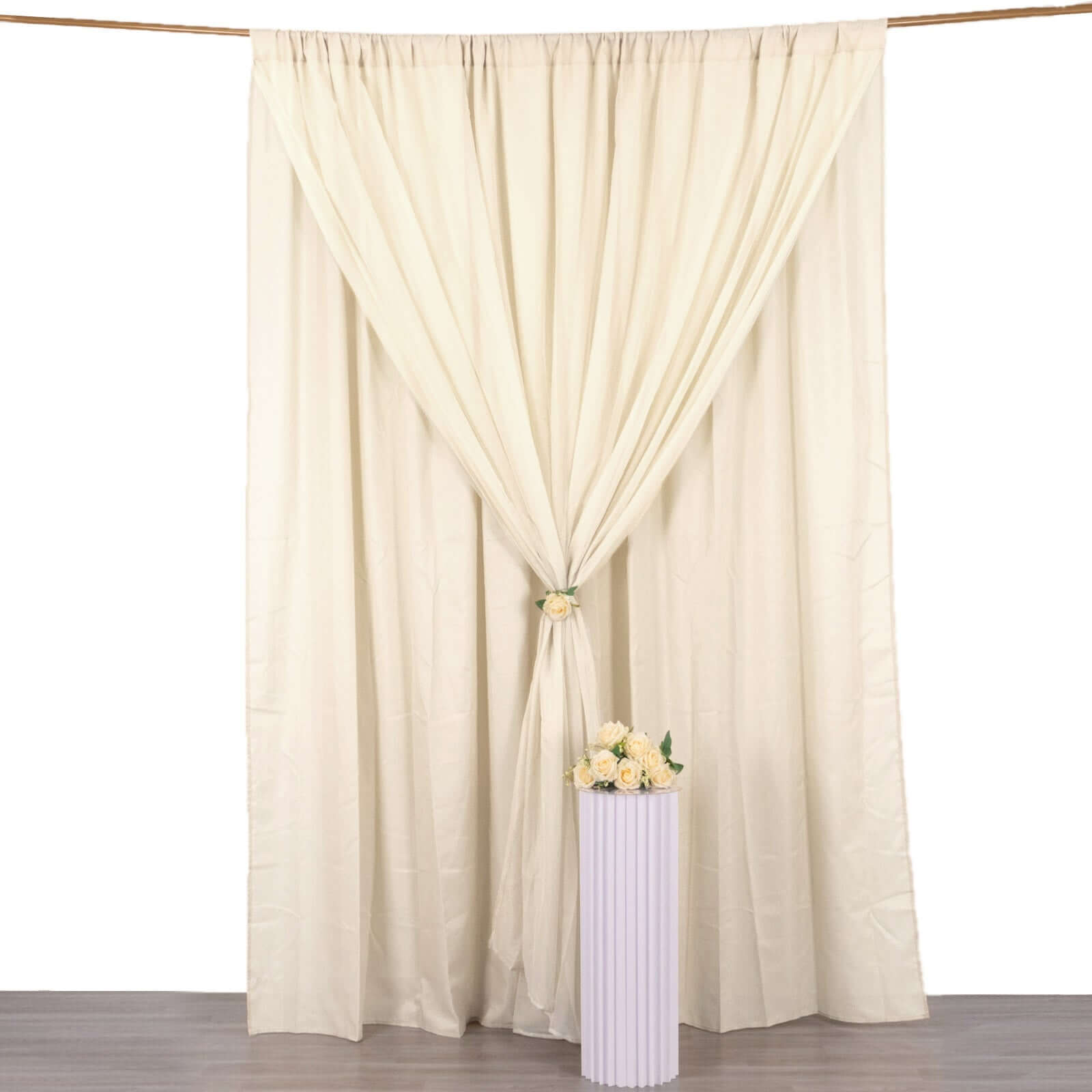 Beige Chiffon Polyester Event Curtain Drapes, Dual Layer Divider Backdrop Curtain Panels with Rod Pockets - 10ftx10ft