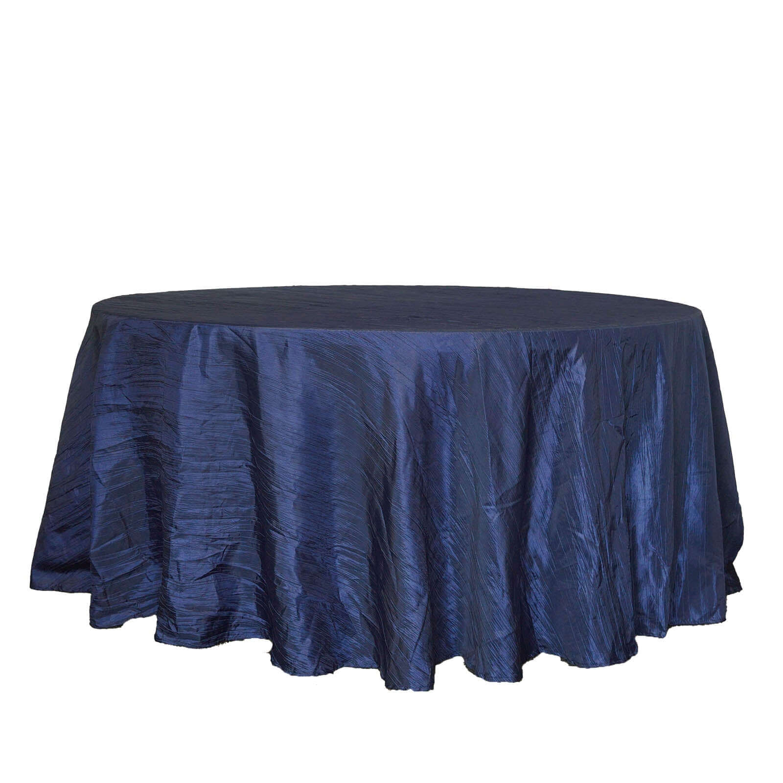 Taffeta 120 Round Tablecloth Navy Blue - Seamless Accordion Crinkle Table Cover