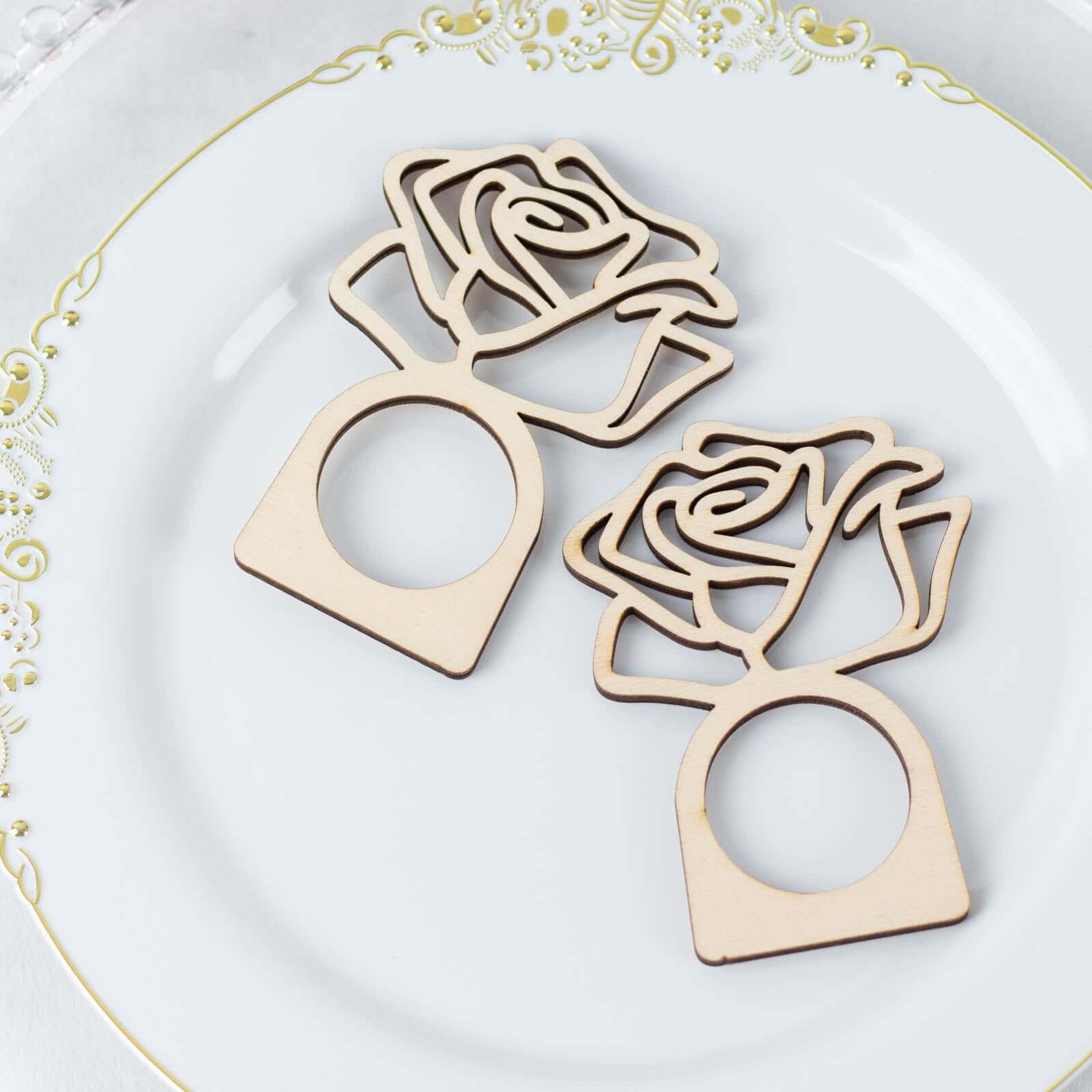 10 Pack 4 Natural Wood Laser Cut Rose Design Rustic Napkin Rings, Boho Farmhouse Napkin Holders