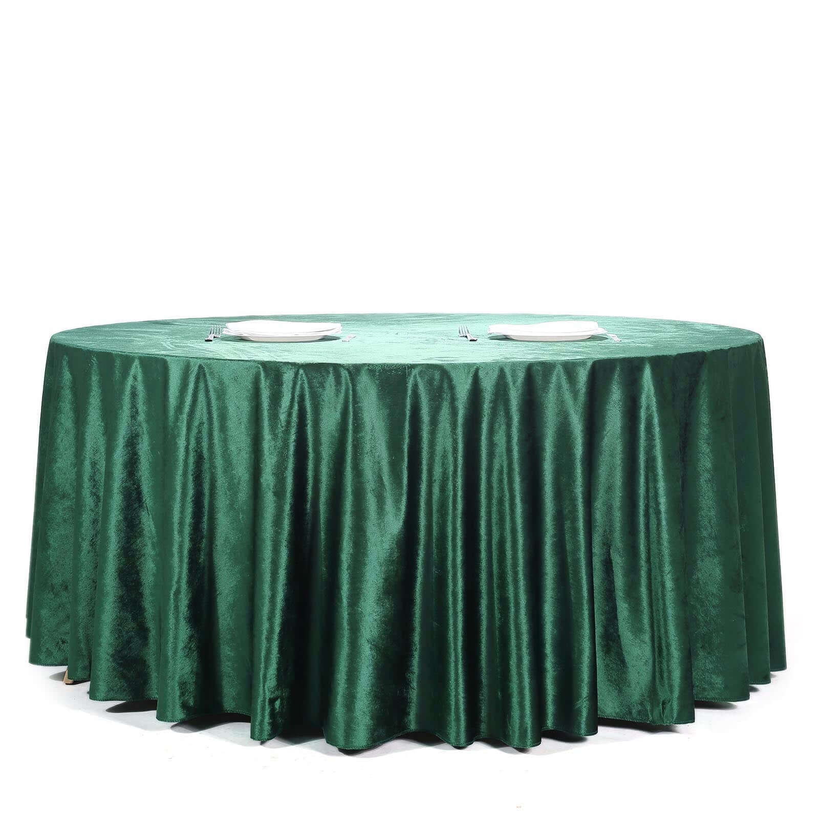 Premium Velvet 120 Round Tablecloth Hunter Emerald Green - Reusable Soft & Seamless Table Cover