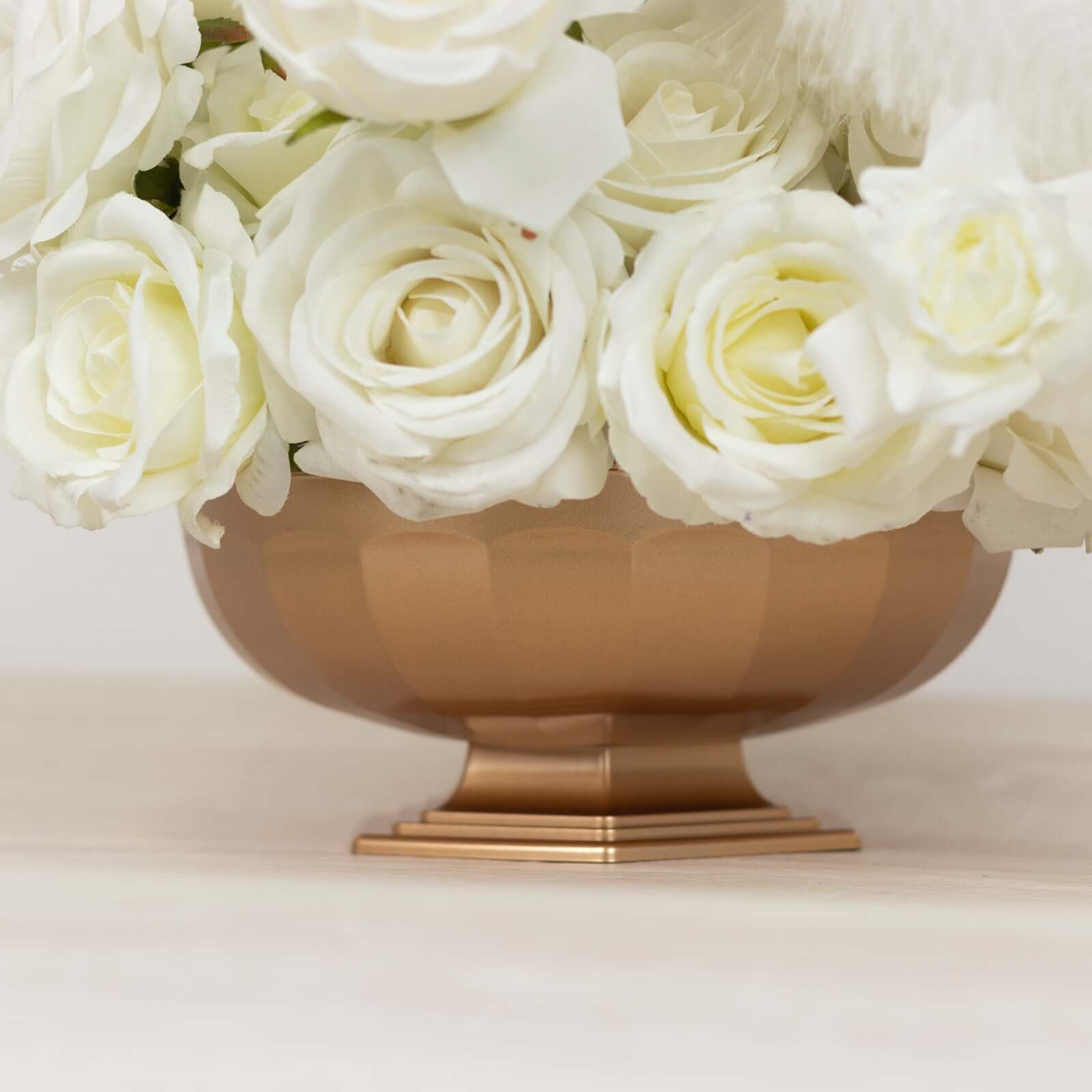 3-Pack Plastic Footed Compote Bowl Flower Vases Roman Style Gold - Round Decorative Pedestal Table Centerpieces 10