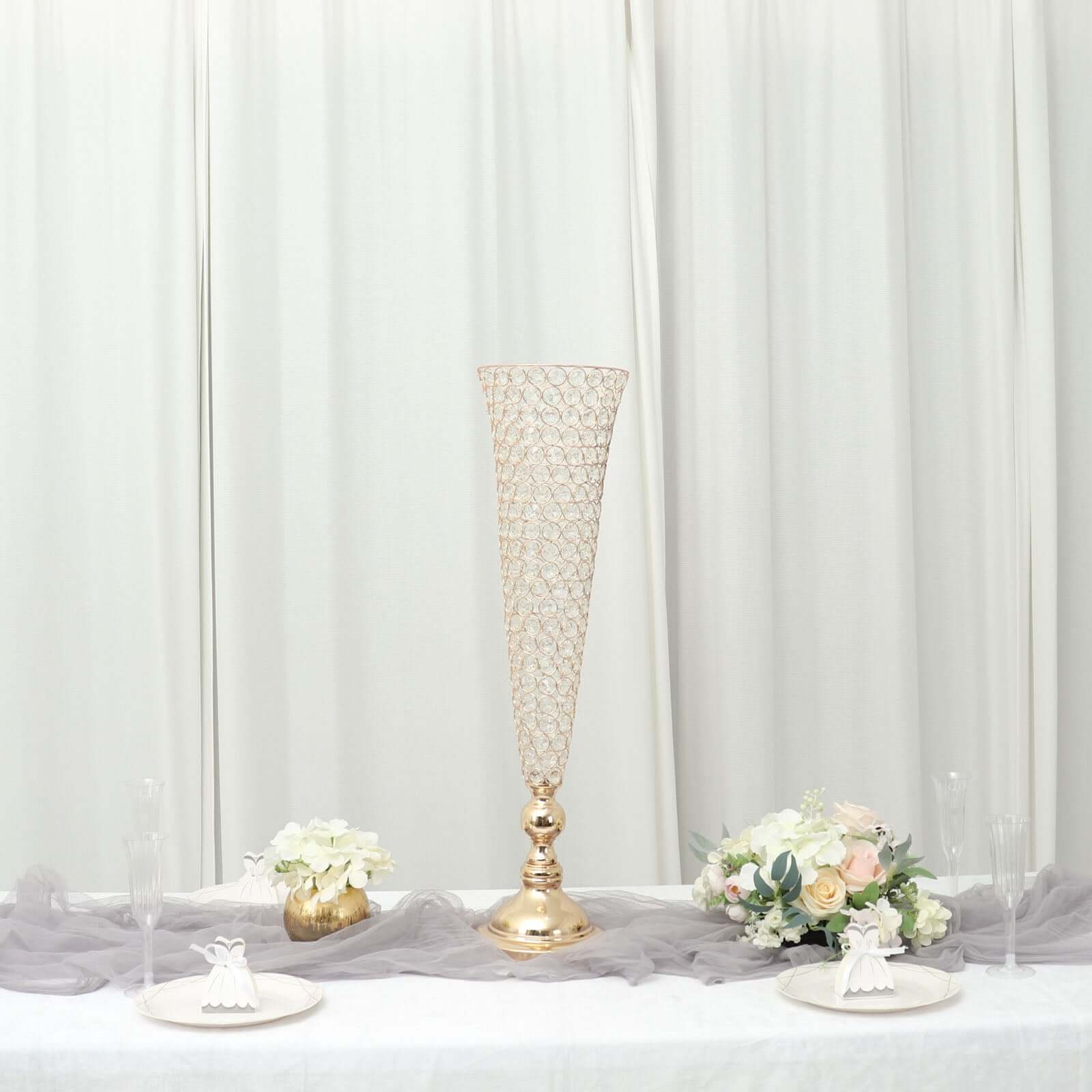 2-Pack Crystal Beaded Trumpet Vase Set Gold - Table Centerpiece for Weddings and Events 32