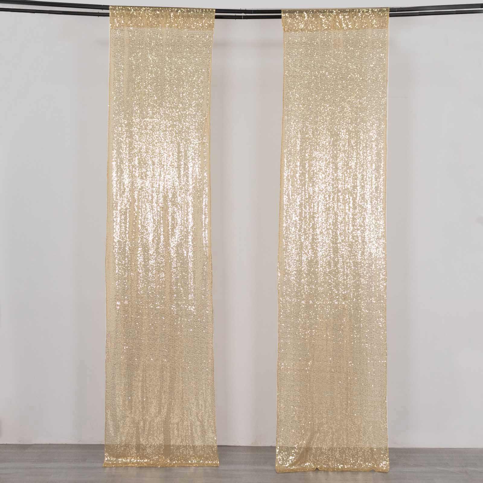 2 Pack Champagne Sequin Event Curtain Drapes with Rod Pockets, Seamless Backdrop Event Panels - 8ftx2ft