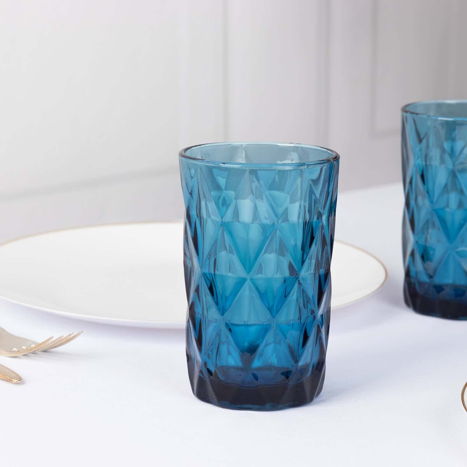 6-Pack Whiskey Glasses Ocean Blue Textured Crystal Cut Design with Heavy Base - Highball Tumblers for Parties & Events 12oz 5