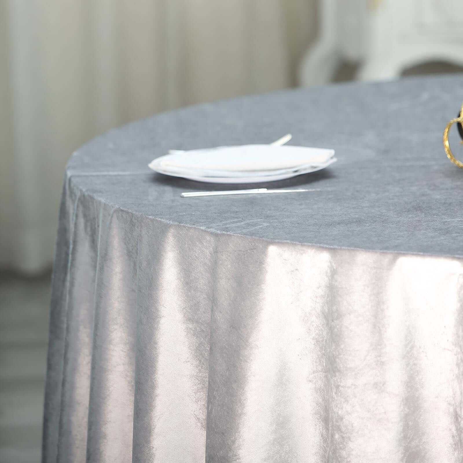 Premium Velvet 120 Round Tablecloth Silver - Reusable Soft & Seamless Table Cover