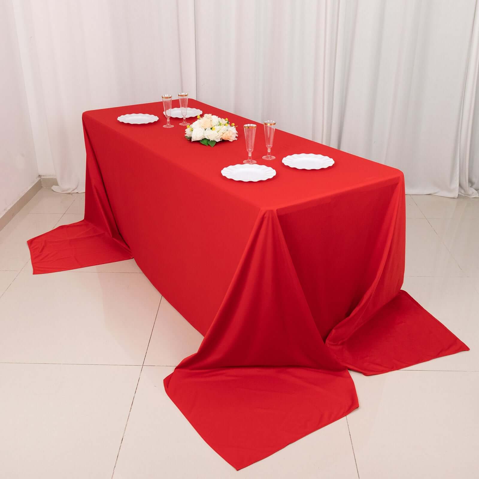 Premium Scuba Rectangular 90x156 Tablecloth Red - Wrinkle Free, Stain Resistant & Seamless Table Cover