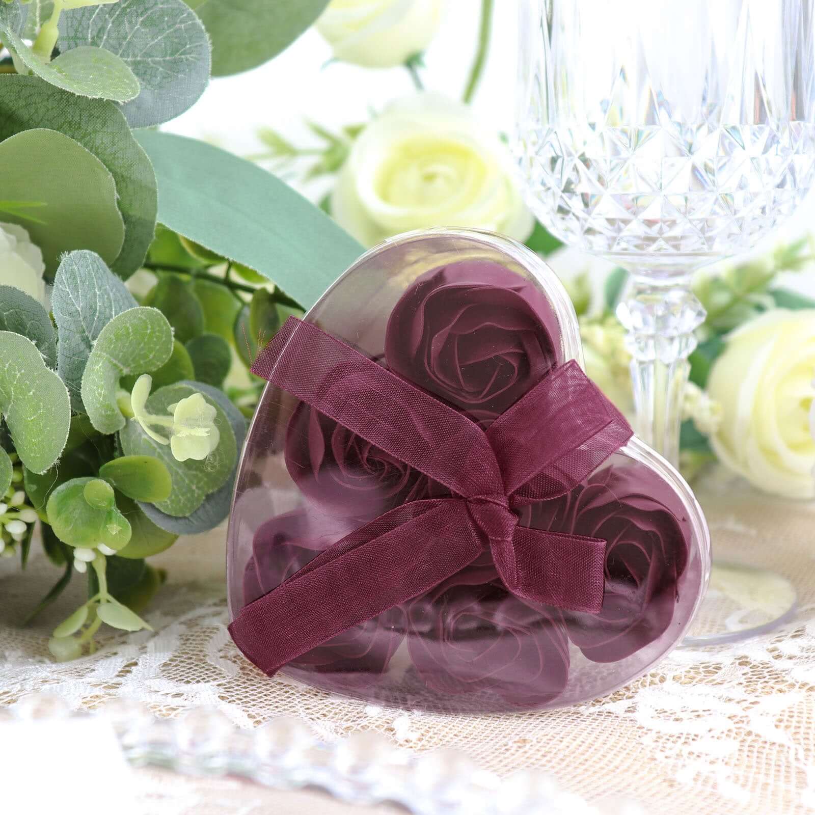 4 Pack 24 Pcs Burgundy Scented Rose Soap Heart Shaped Party Favors With Gift Boxes And Ribbon