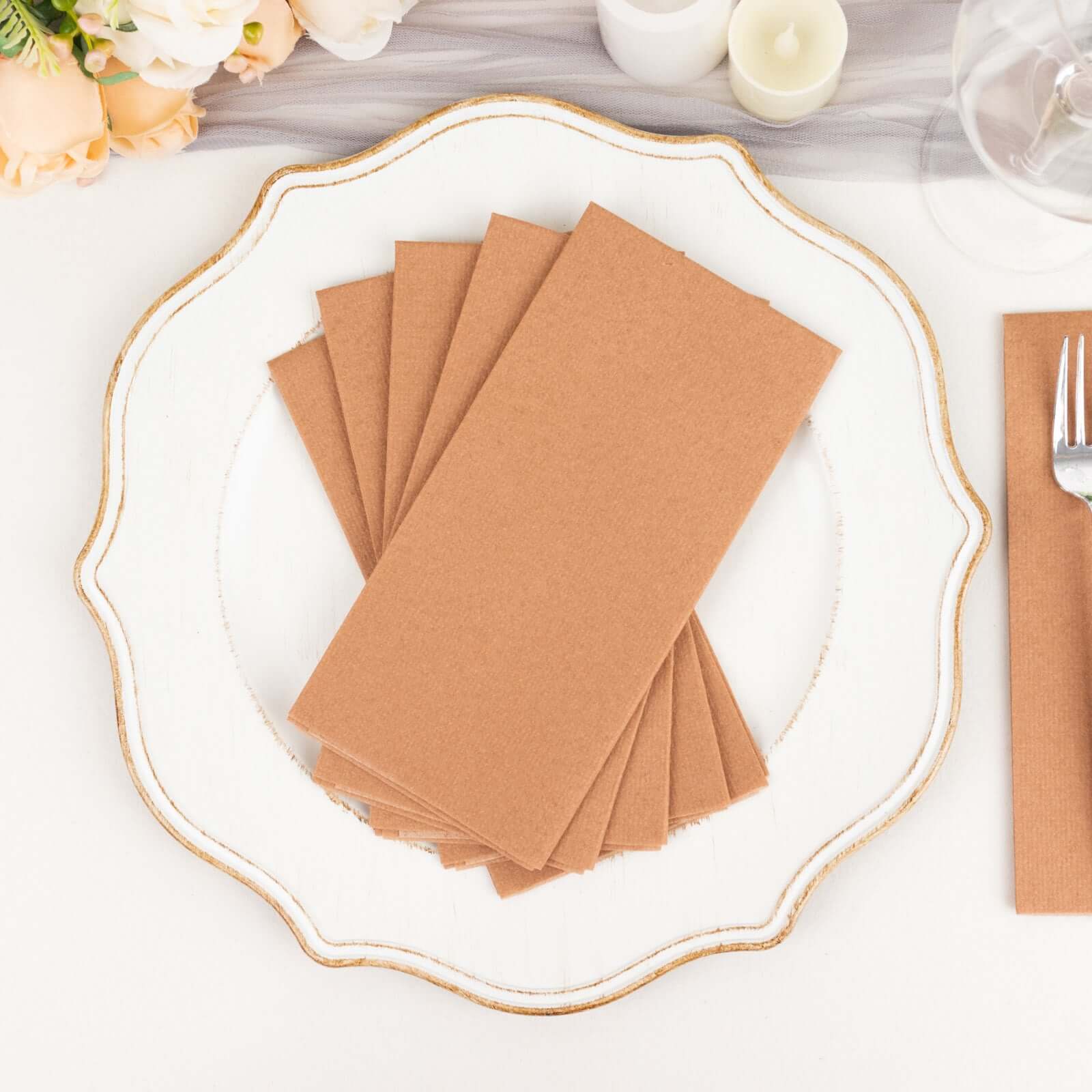 20-Pack Paper Linen-Like Napkins Terracotta (Rust) - Disposable Hygienic Airlaid Guest Towels 8.5x4