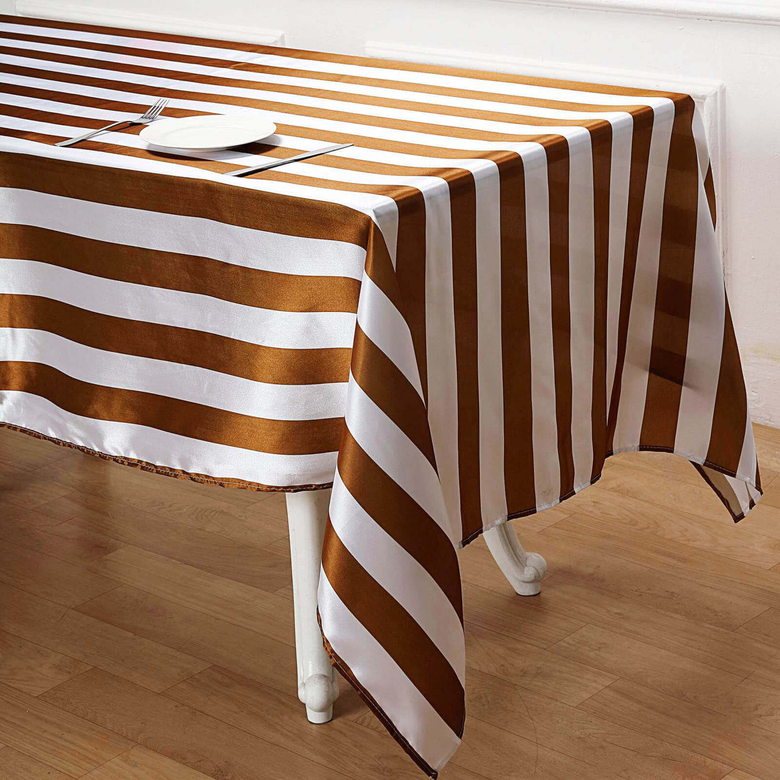 Satin 60x102 Rectangle Tablecloth Gold/White - Stripe Design with Stylish Smooth Finish Table Cover