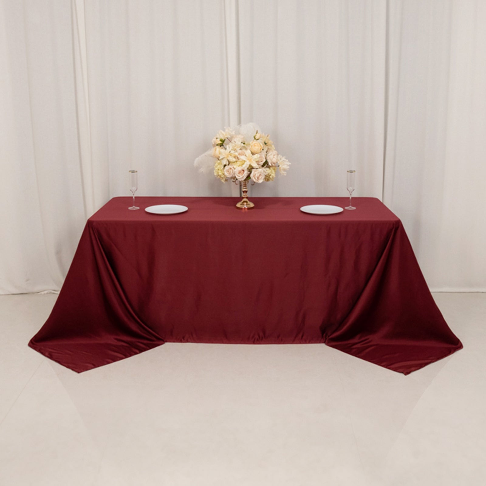 Lamour Satin 90x132 Rectangle Tablecloth Burgundy - Soft & Silk-Like Seamless Table Cover