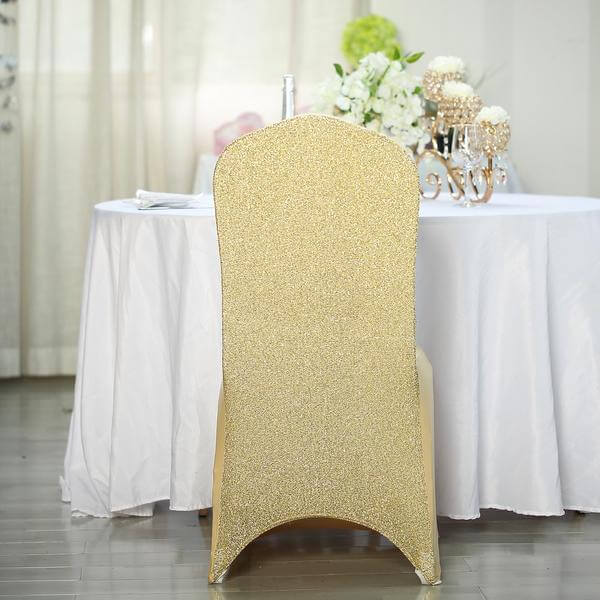 Spandex Chair Cover with Metallic Shimmer Tinsel Back for Banquet Chairs Champagne - Fitted Slipcover