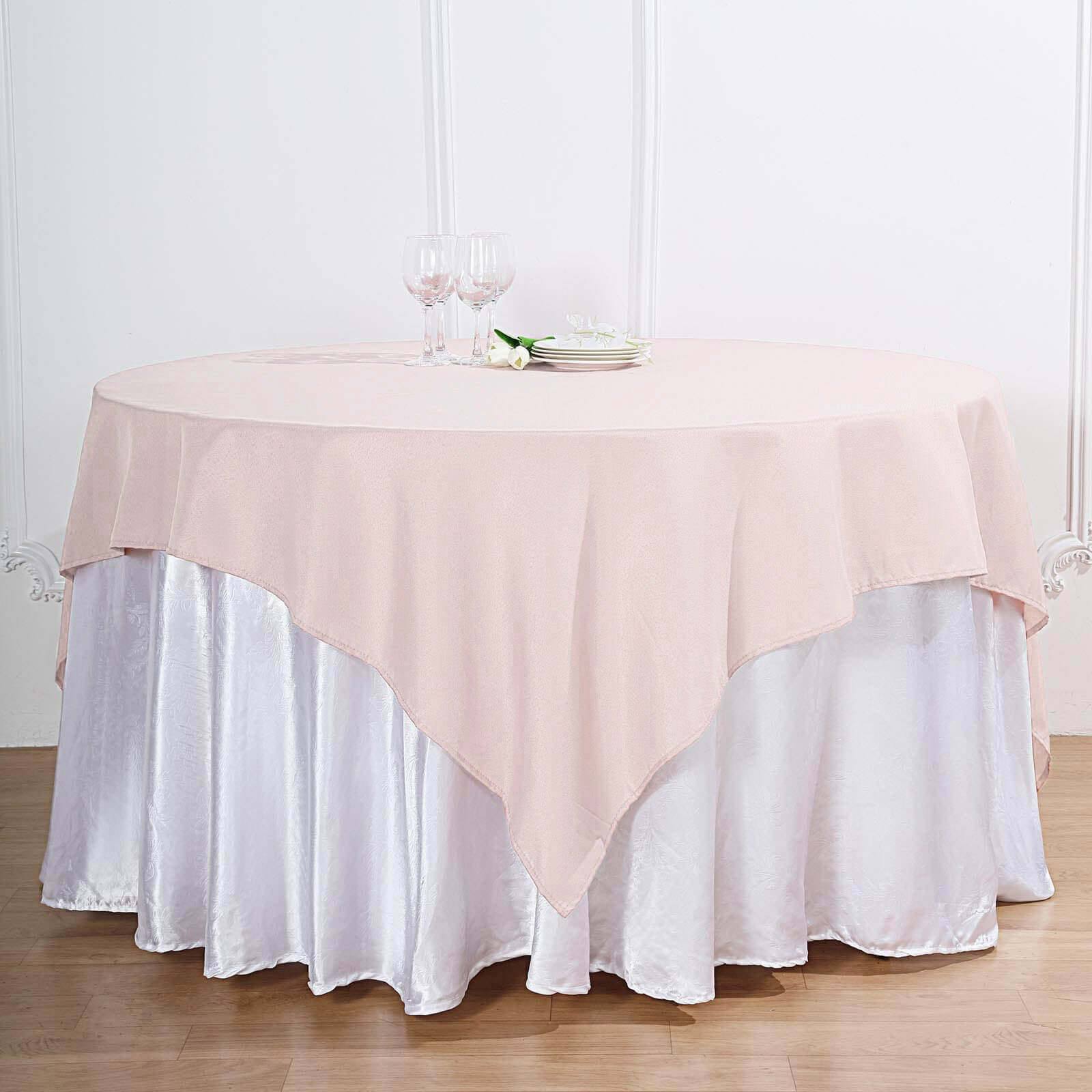 Polyester 70x70 Table Overlay Square Tablecloth Blush - Wrinkle-Resistant & Durable Table Cover