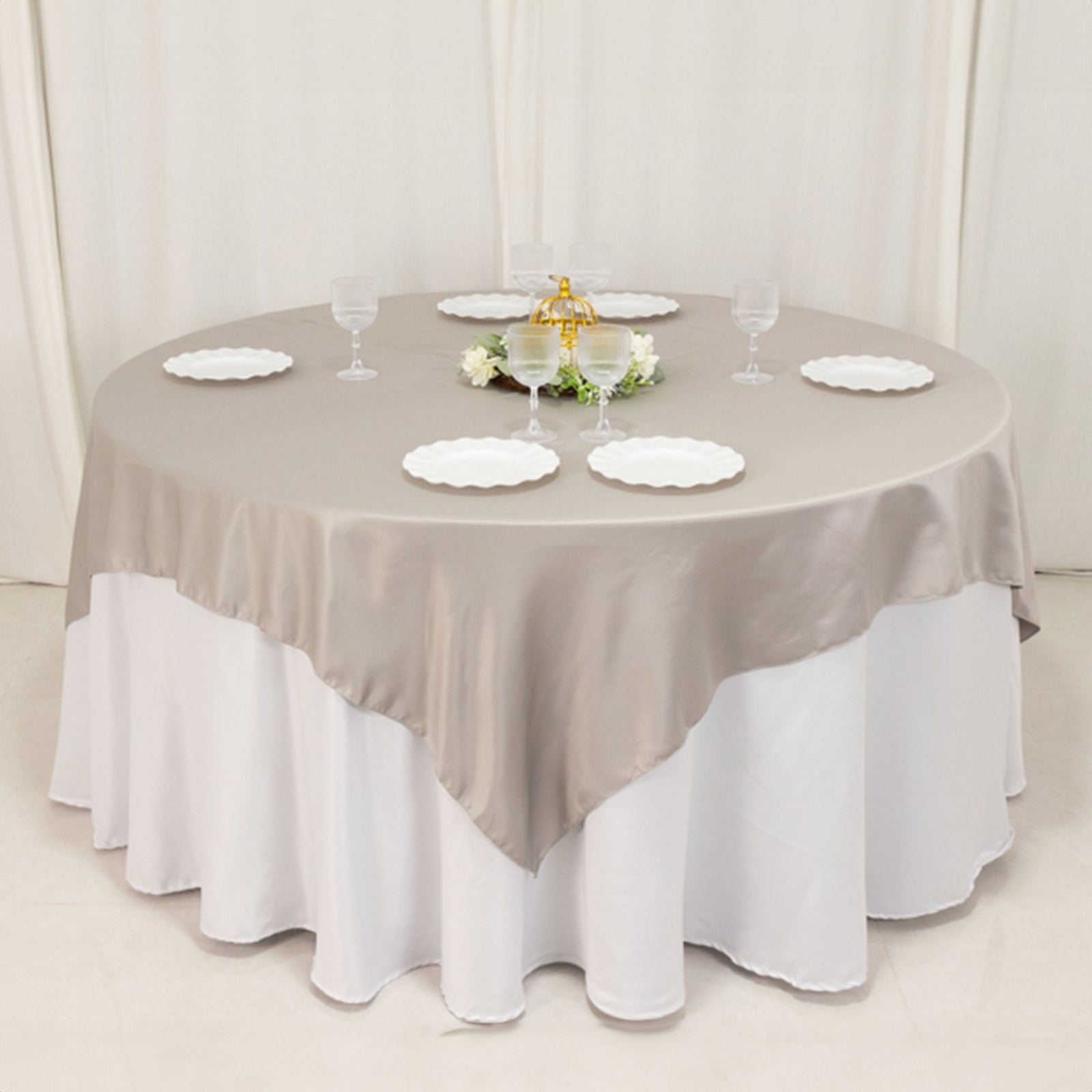 Lamour Satin 72x72 Table Overlay Square Tablecloth Silver - Smooth Finish Table Topper