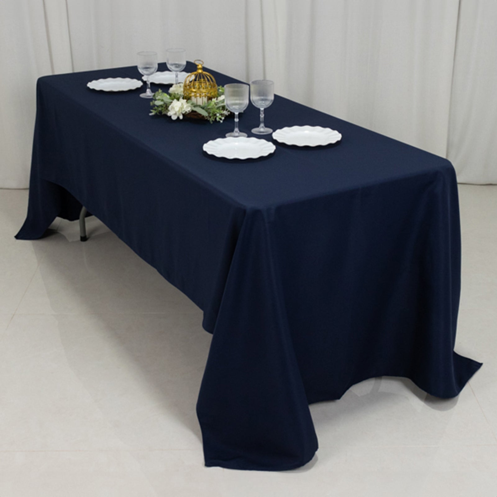 Fire Retardant Premium Polyester 60x126 Rectangular Tablecloth Navy Blue - High-Performance Table Cover