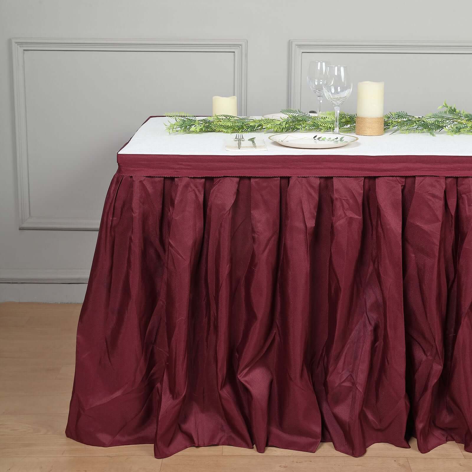 Polyester 14ft Table Skirt Burgundy - Classic Pleated Design