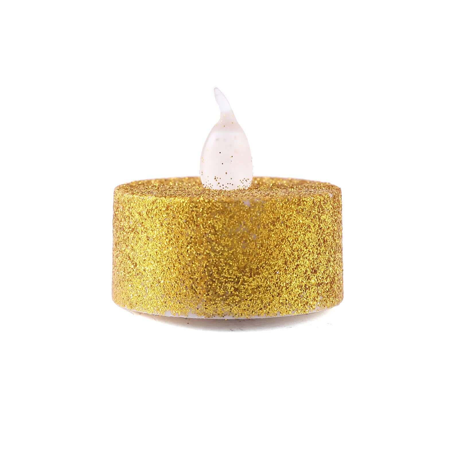 12-Pack LED Tealight Candles Glitter Gold Design - Flameless Battery Operated Tea Lights