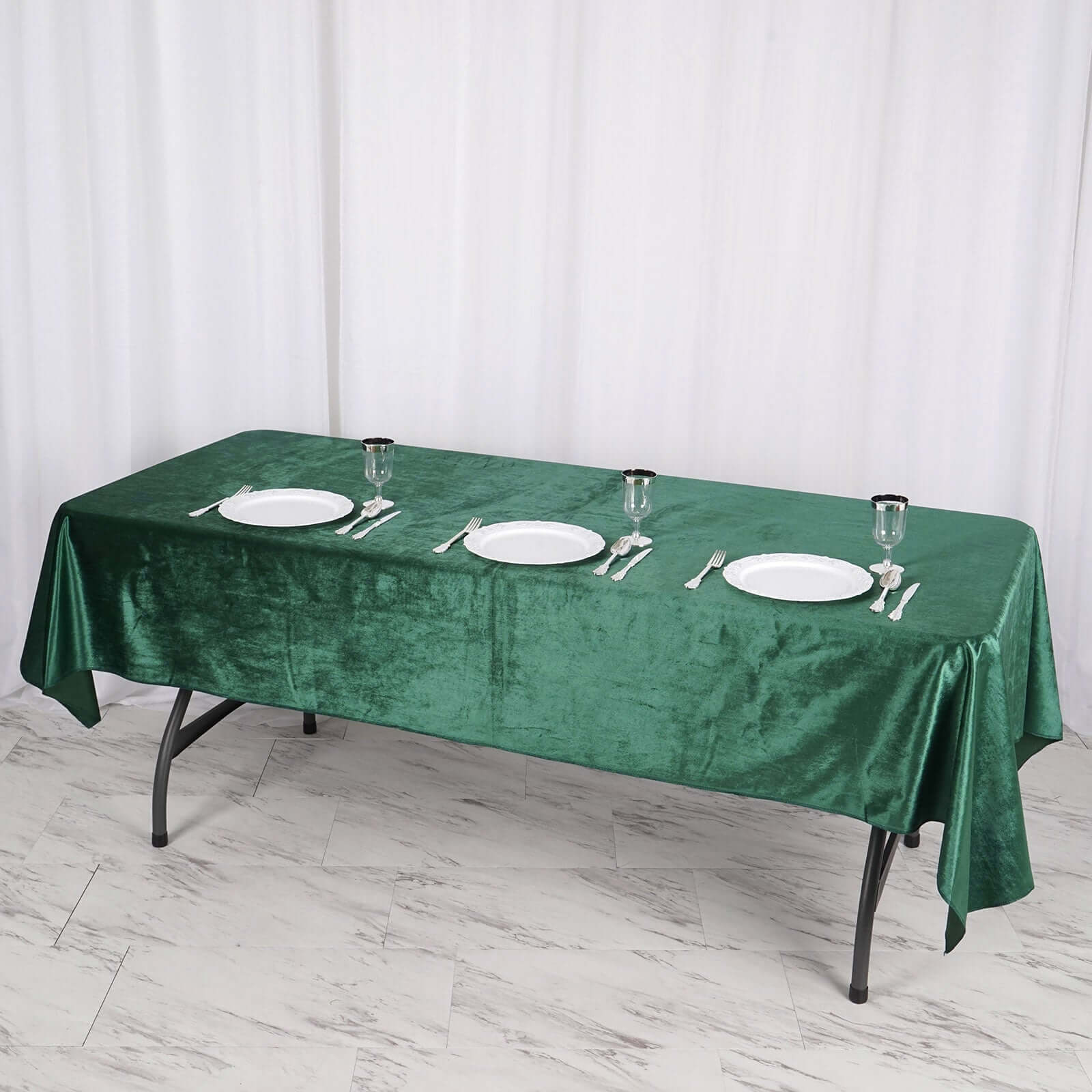 Premium Velvet 60x102 Rectangle Tablecloth Hunter Emerald Green - Reusable & Soft Table Cover