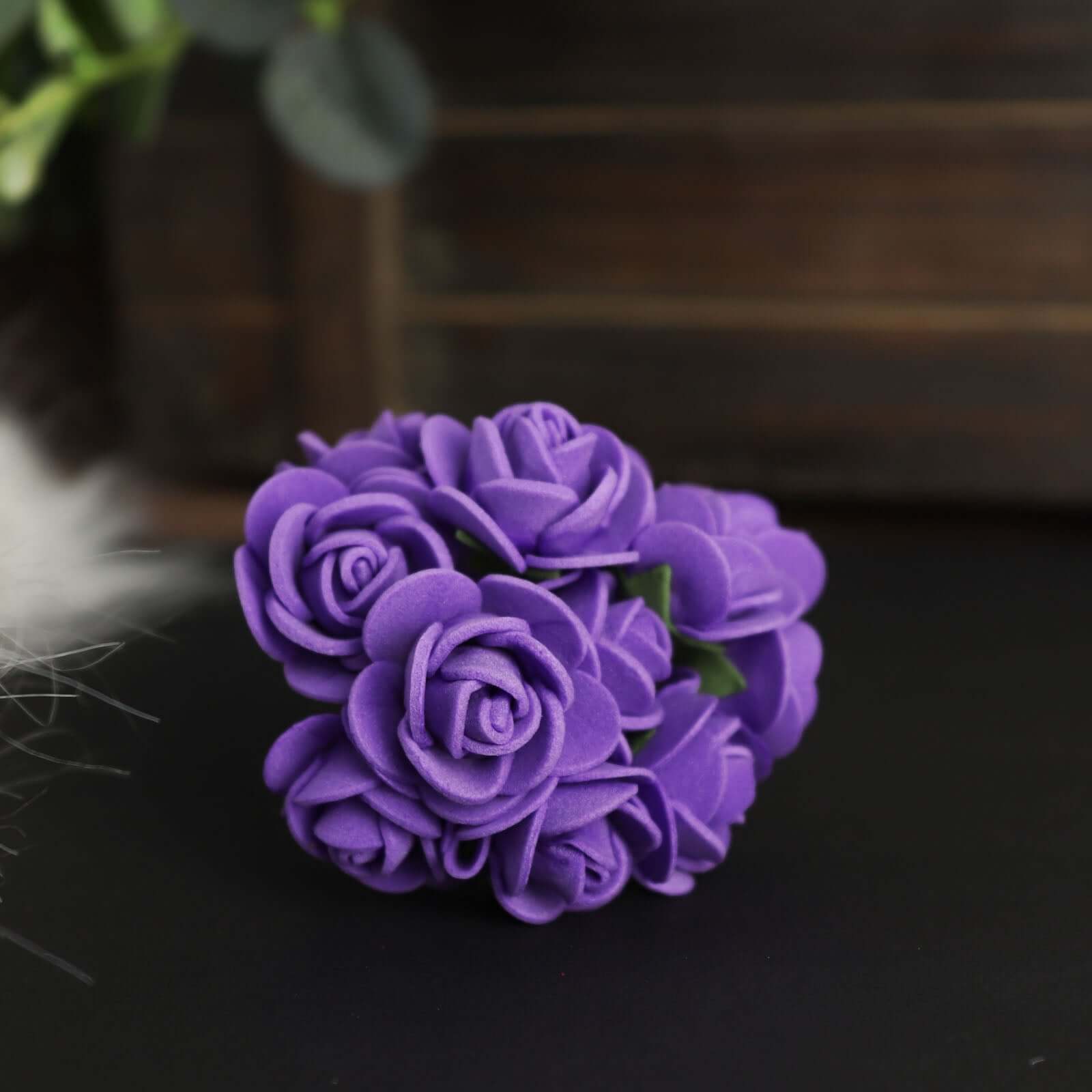 48 Roses 1 Purple Real Touch Artificial DIY Foam Rose Flowers With Stem, Craft Rose Buds