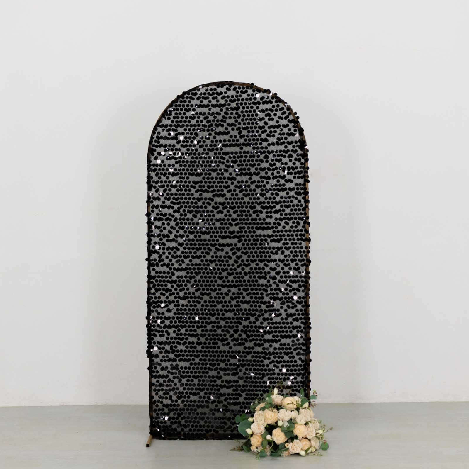 6ft Sparkly Black Big Payette Sequin Fitted Wedding Arch Cover for Round Top Chiara Backdrop Stand