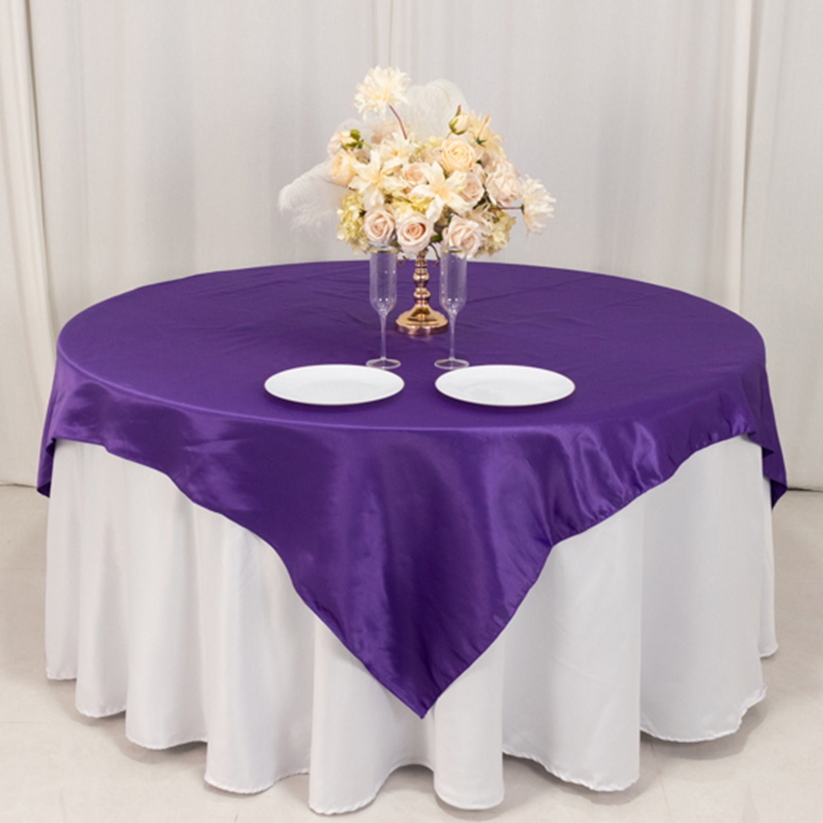 Lamour Satin 72x72 Table Overlay Square Tablecloth Purple - Smooth Finish Table Topper