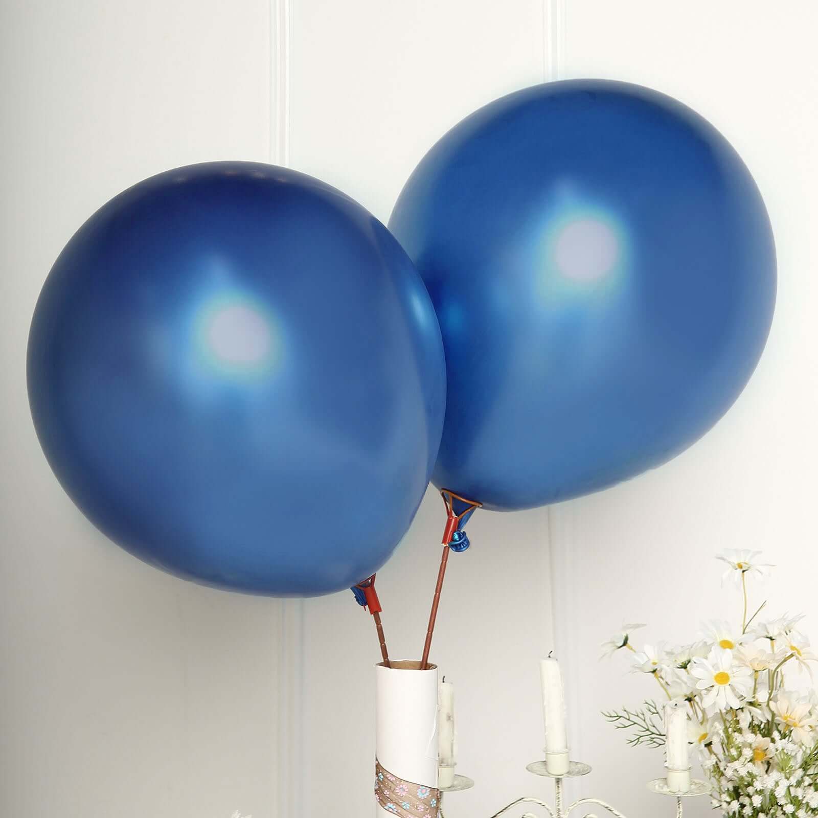 5 Pack 18 Metallic Chrome Royal Blue Latex Helium or Air Balloons