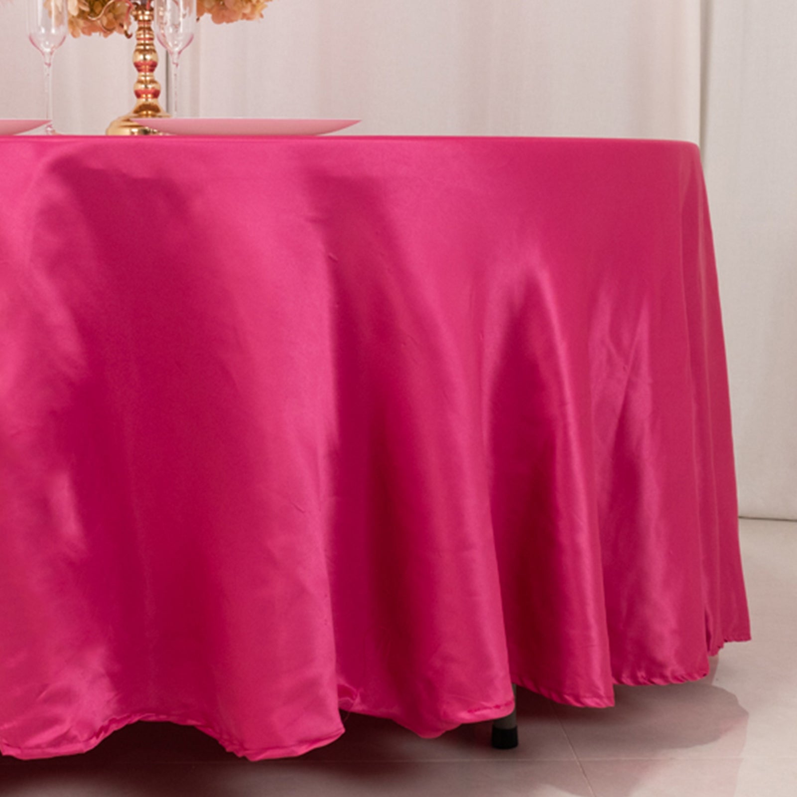 Lamour Satin 108 Round Tablecloth Fuchsia - Durable & Silk-Like Table Cover