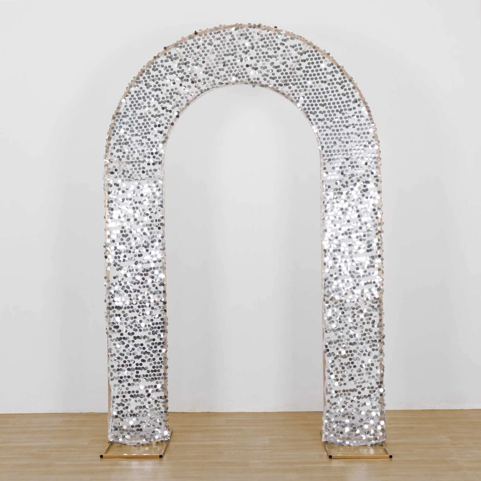 8ft Silver Big Payette Sequin Open Arch Wedding Arch Cover, Sparkly U-Shaped Fitted Backdrop Slipcover