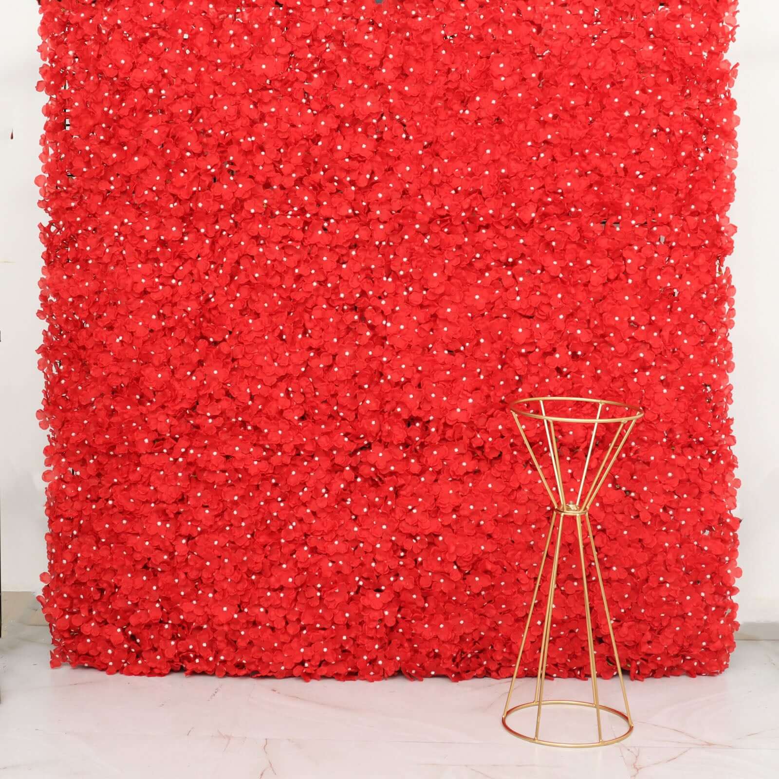 11 Sq ft. Red UV Protected Hydrangea Flower Wall Mat Backdrop - 4 Artificial Panels