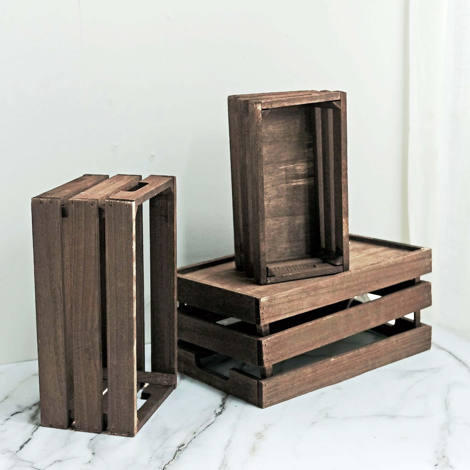 Set of 3 Rustic Wooden Crates Smoked Brown - Multi-Purpose Planters, Storage Containers & Display Risers